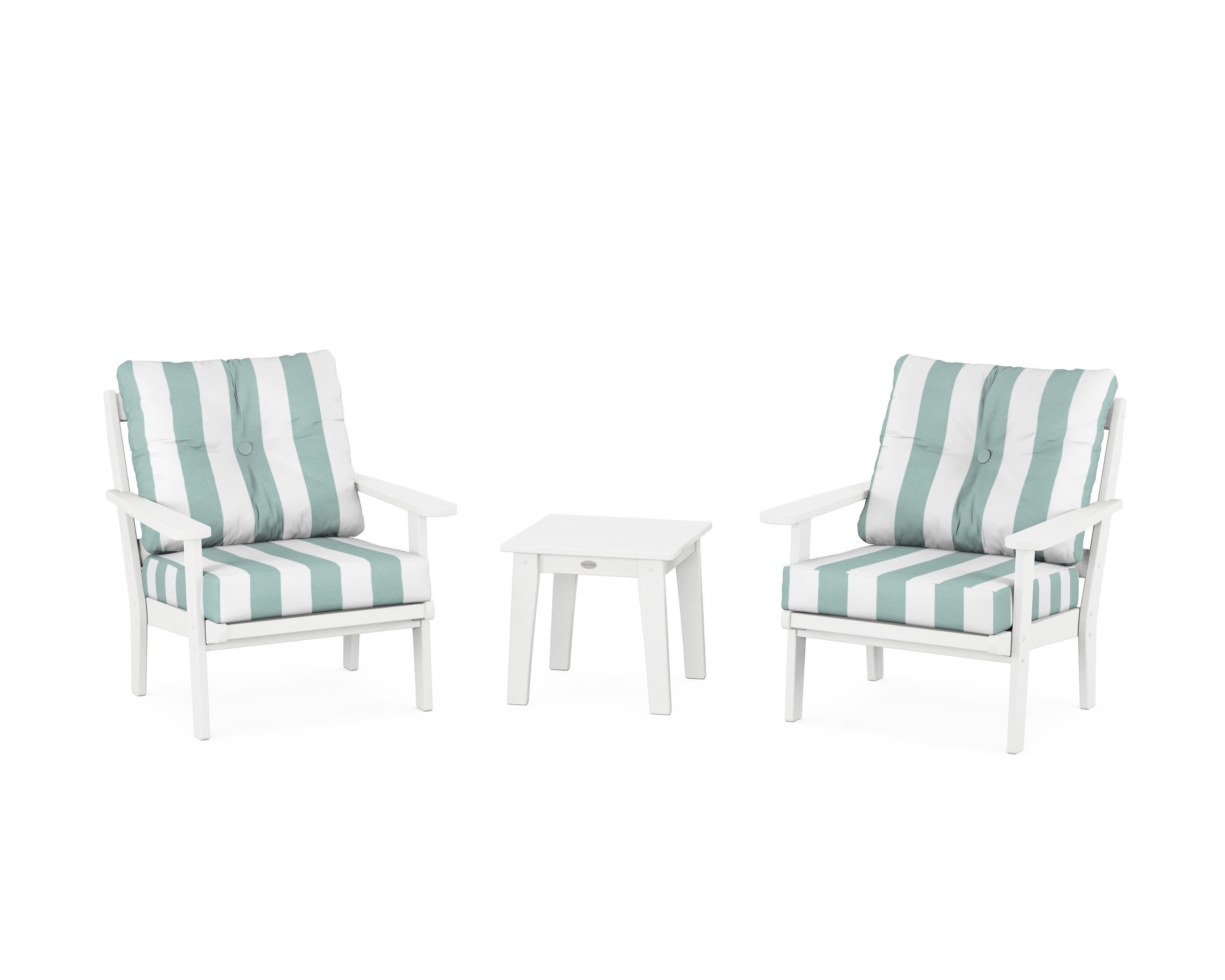 Mission 3-Piece Deep Seating Set in White / Cabana Stripe Glacier Spa