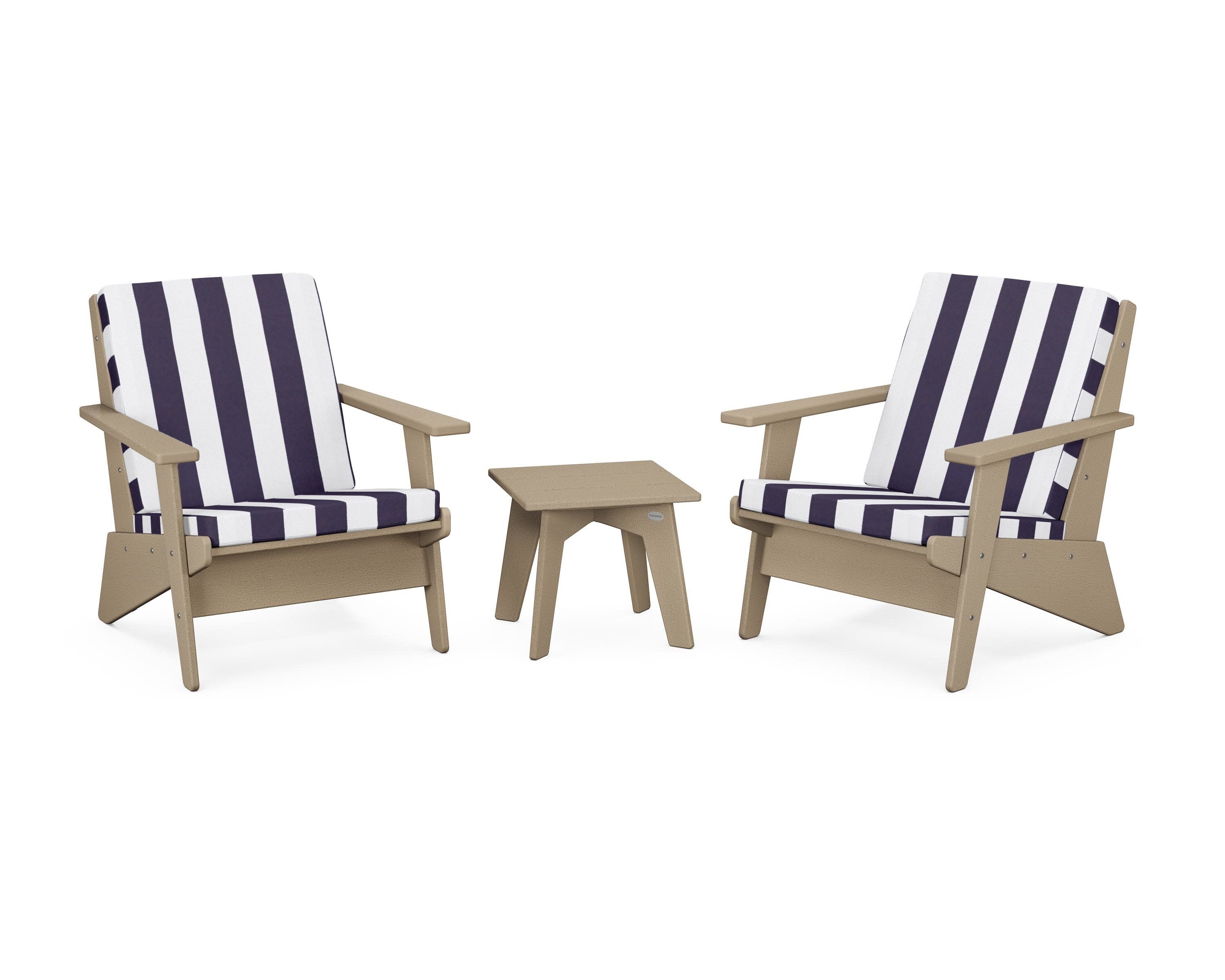 Riviera Modern Lounge 3-Piece Set in Vintage Sahara / Cabana Stripe Navy