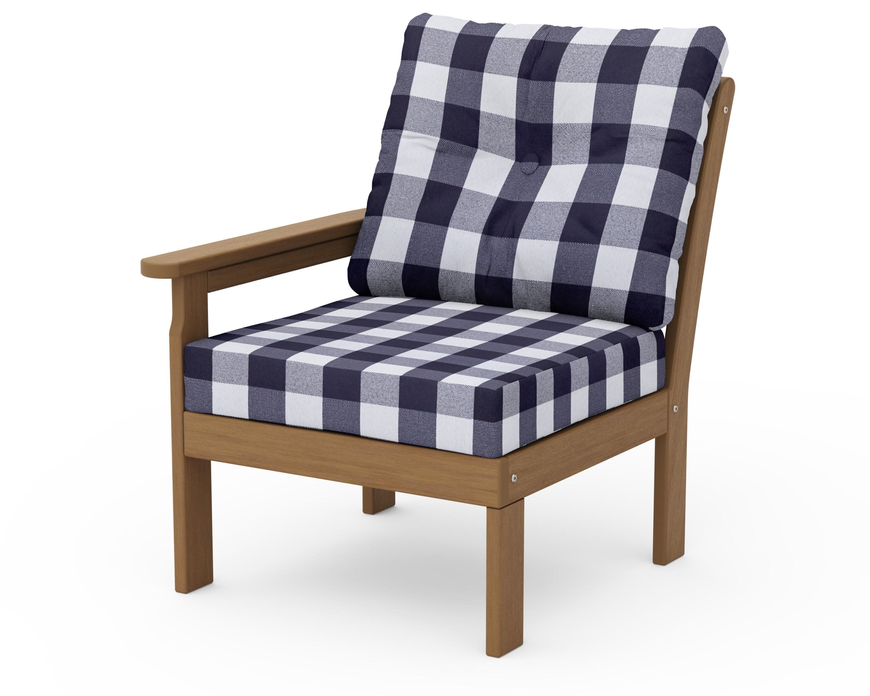 Vineyard Modular Left Arm Chair in Natural / Buffalo Plaid Navy