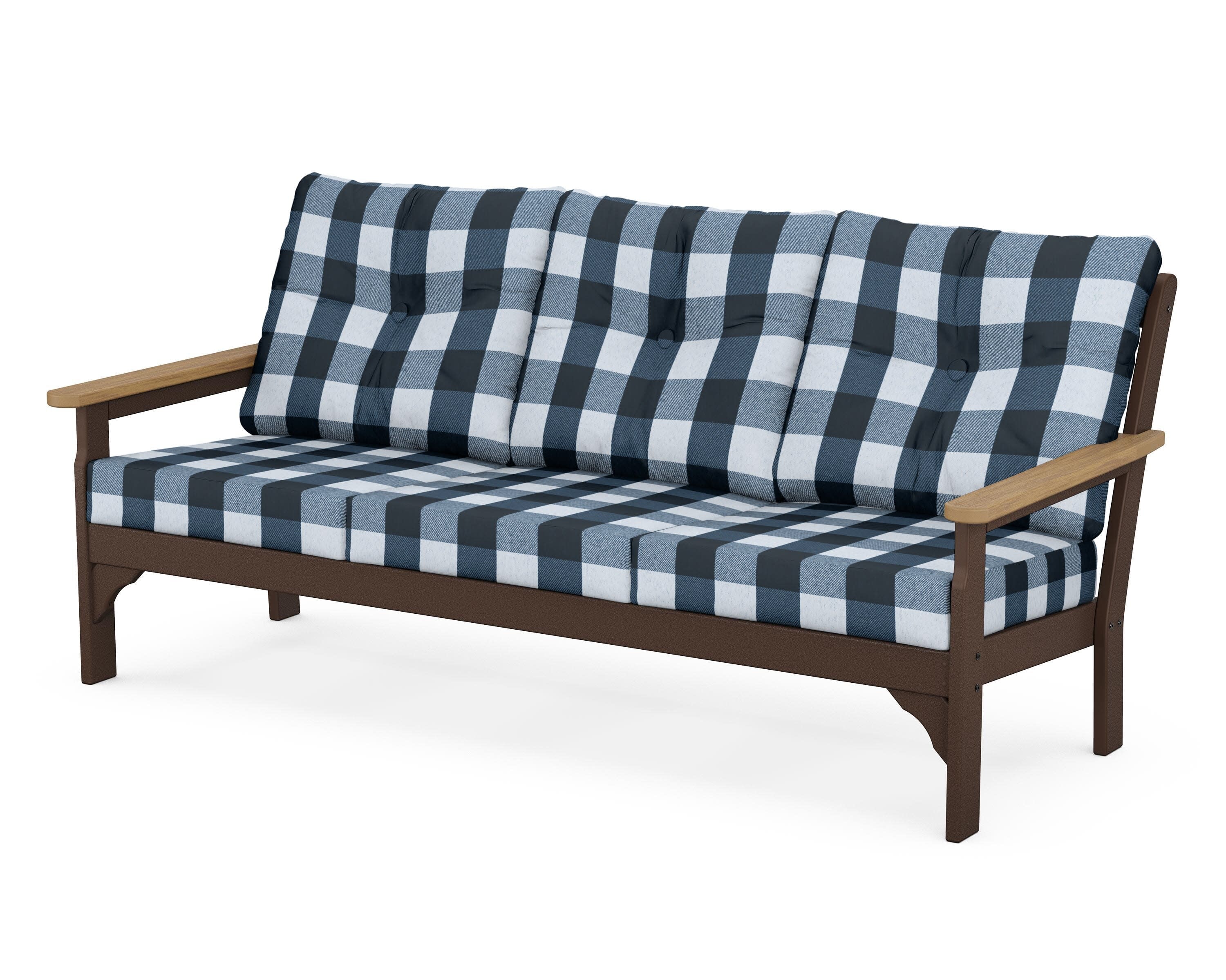Vineyard Deep Seating Sofa in Mahogany / Natural / Buffalo Plaid Marine Indigo
