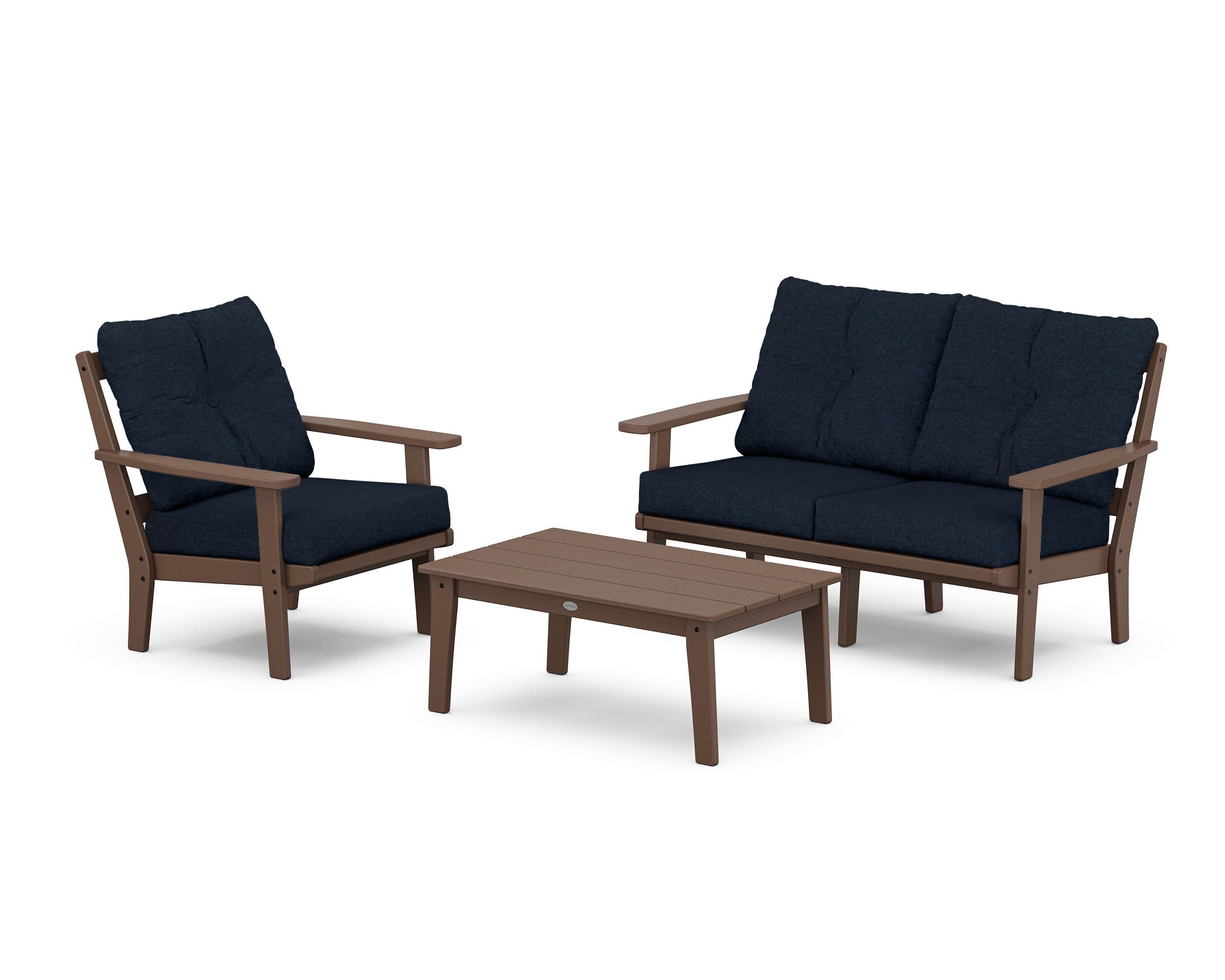 Oxford 3-Piece Deep Seating Set with Loveseat in Mahogany / Marine Indigo