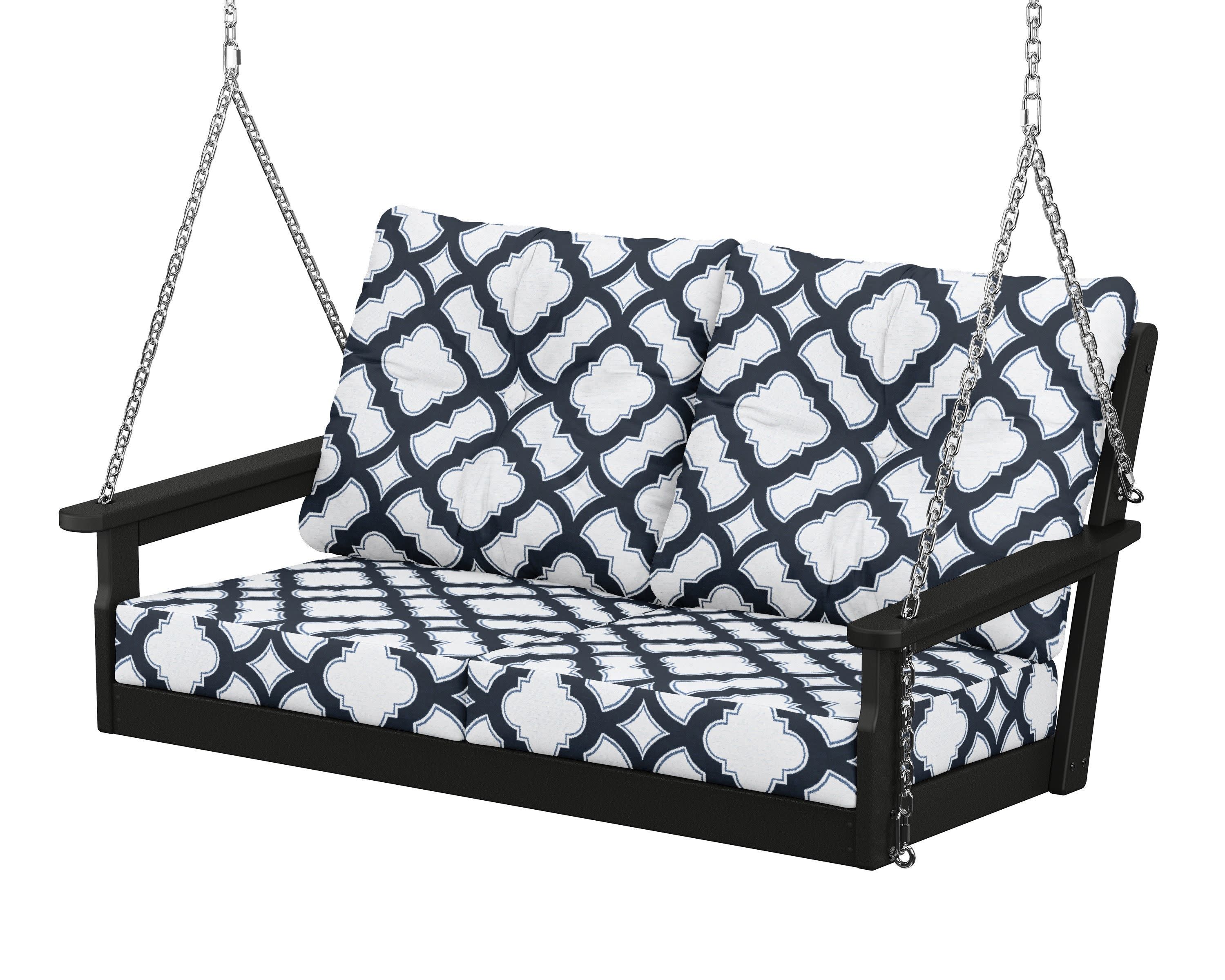 Vineyard Deep Seating Swing in Black / Trellis Marine Indigo