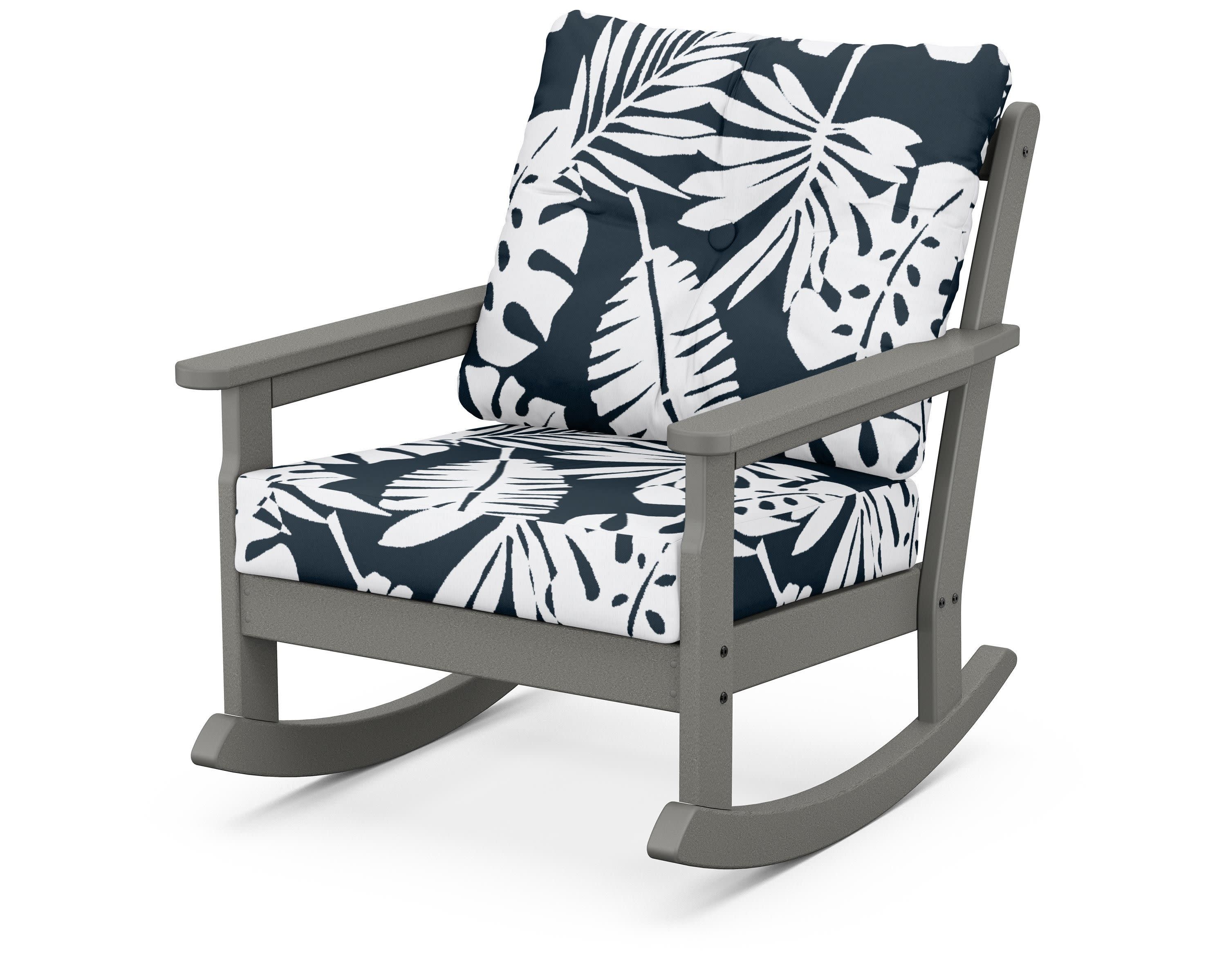Vineyard Deep Seating Rocking Chair in Slate Grey / Leaf Marine Indigo