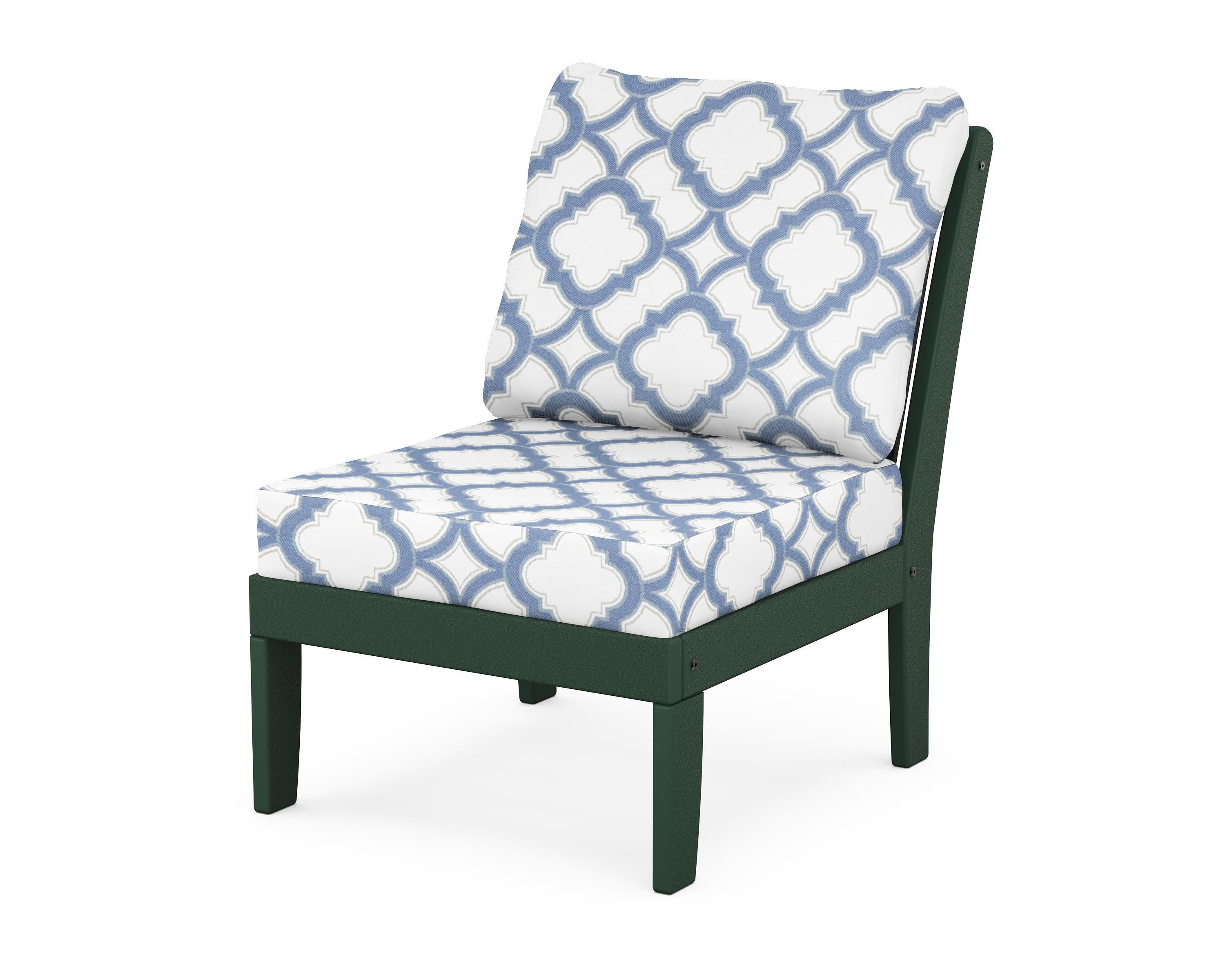 Braxton Modular Armless Chair in Green / Trellis Sky Blue