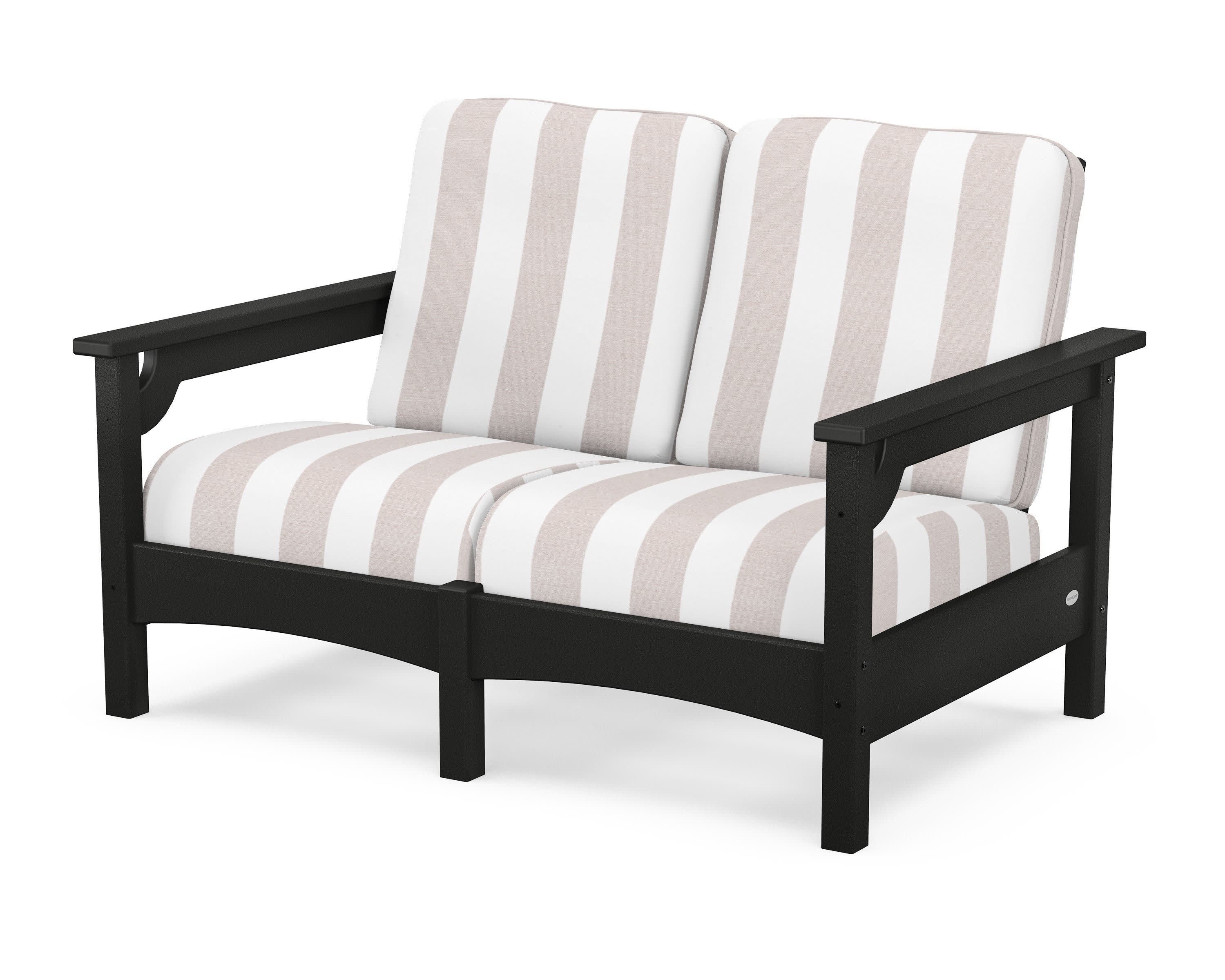 Club Loveseat in Black / Cabana Stripe Dune Burlap