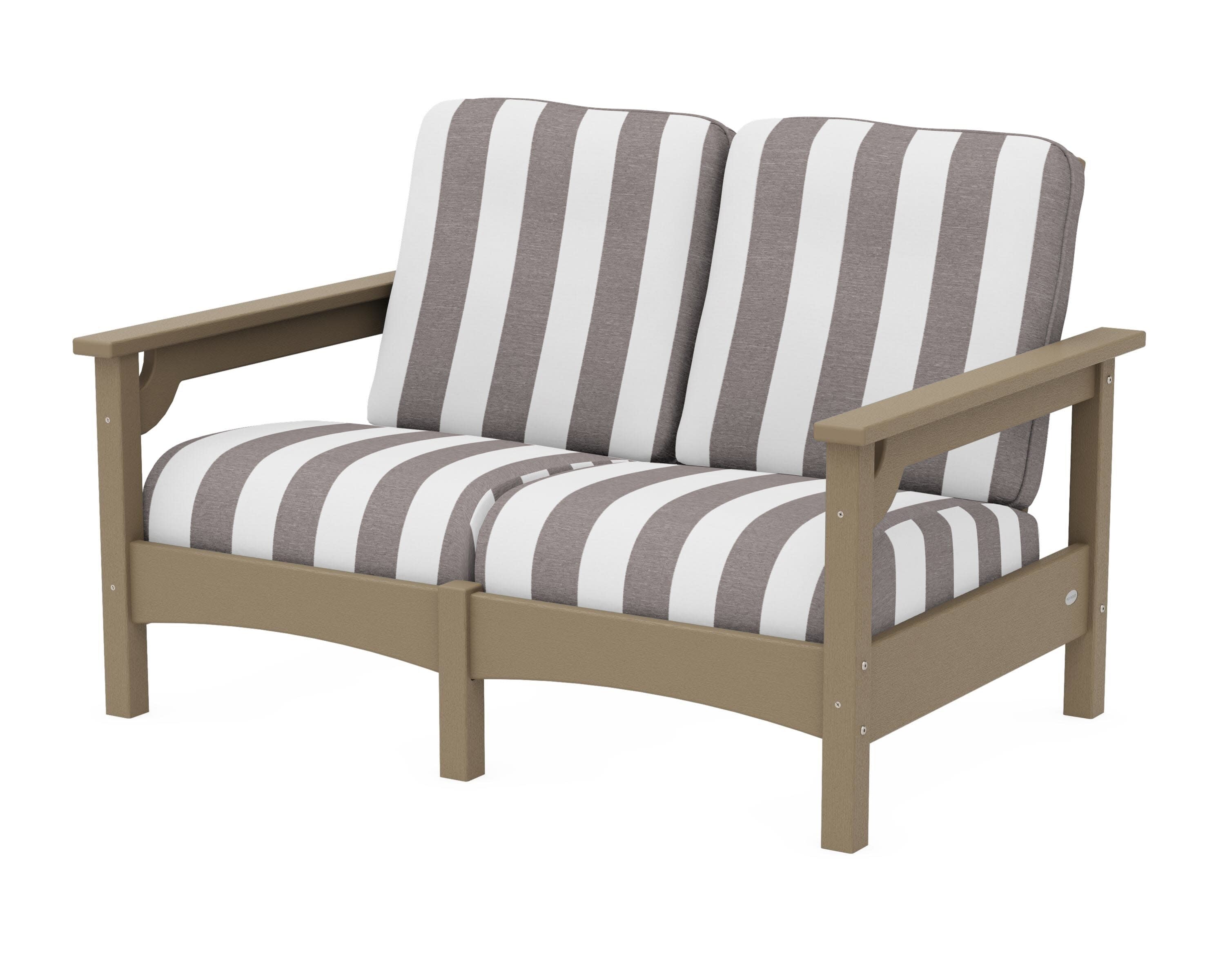 Club Loveseat in Vintage Sahara / Cabana Stripe Grey Mist