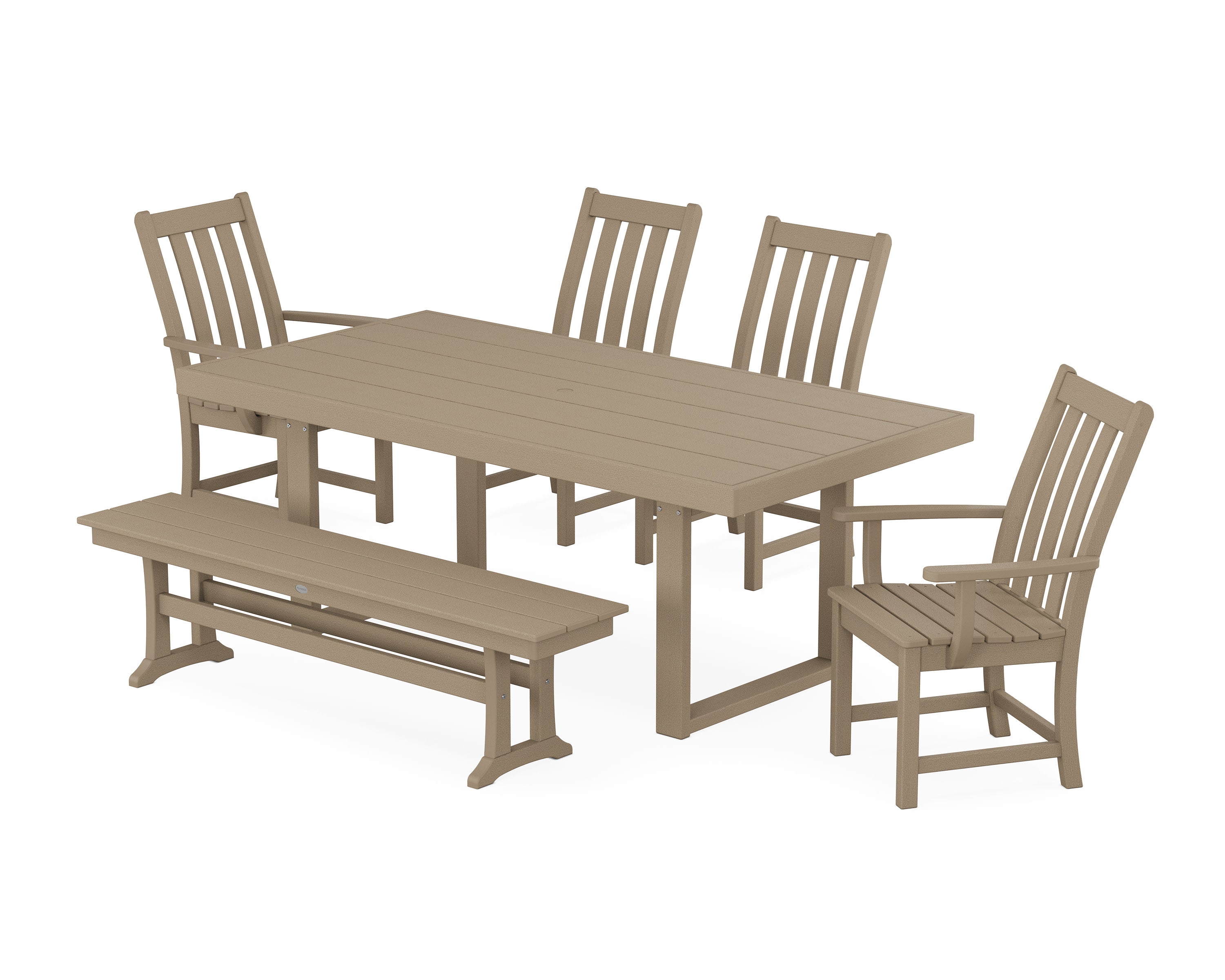 Vineyard 6-Piece Dining Set with Bench in Vintage Sahara