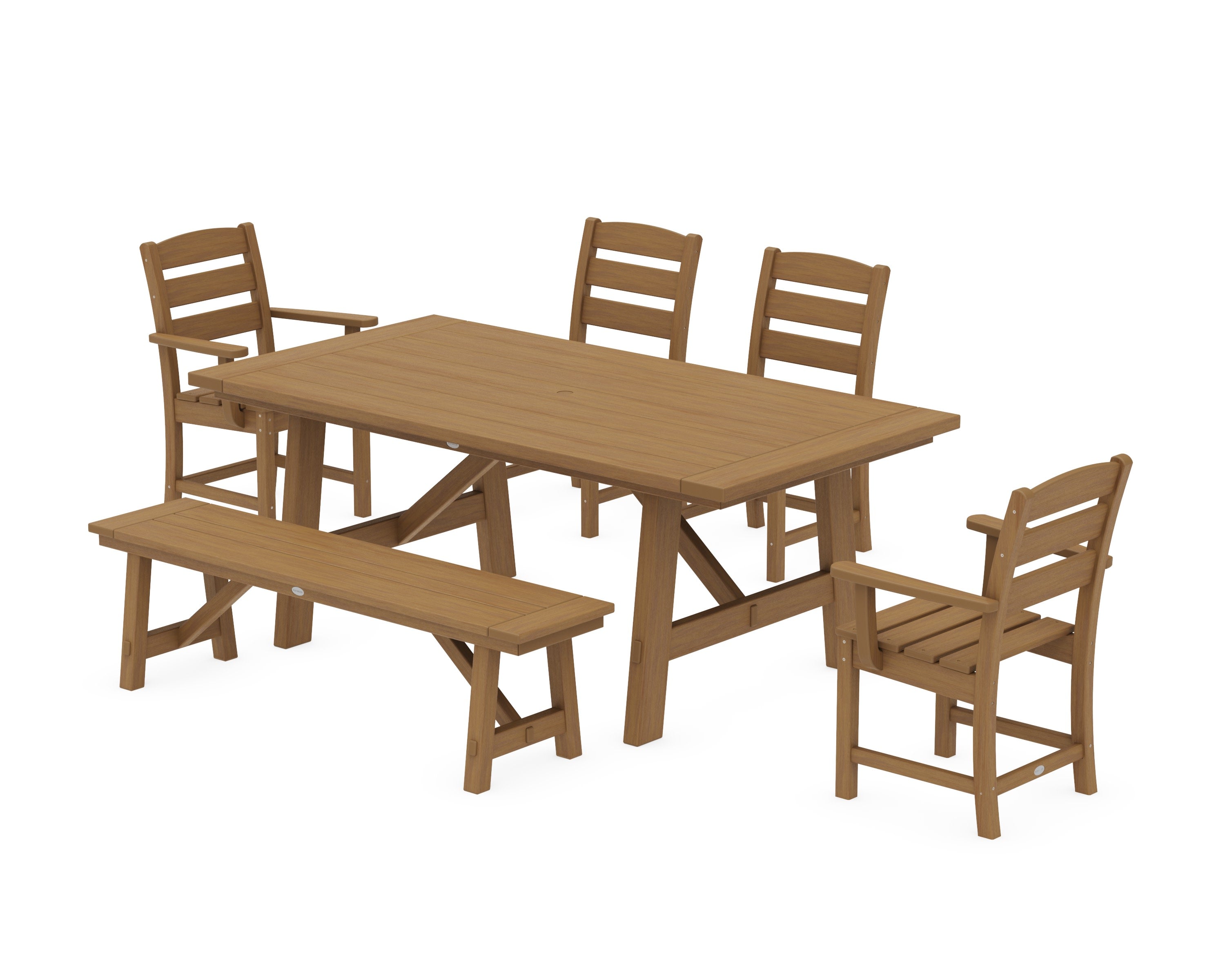 Lakeside 6-Piece Rustic Farmhouse Dining Set With Bench in Natural