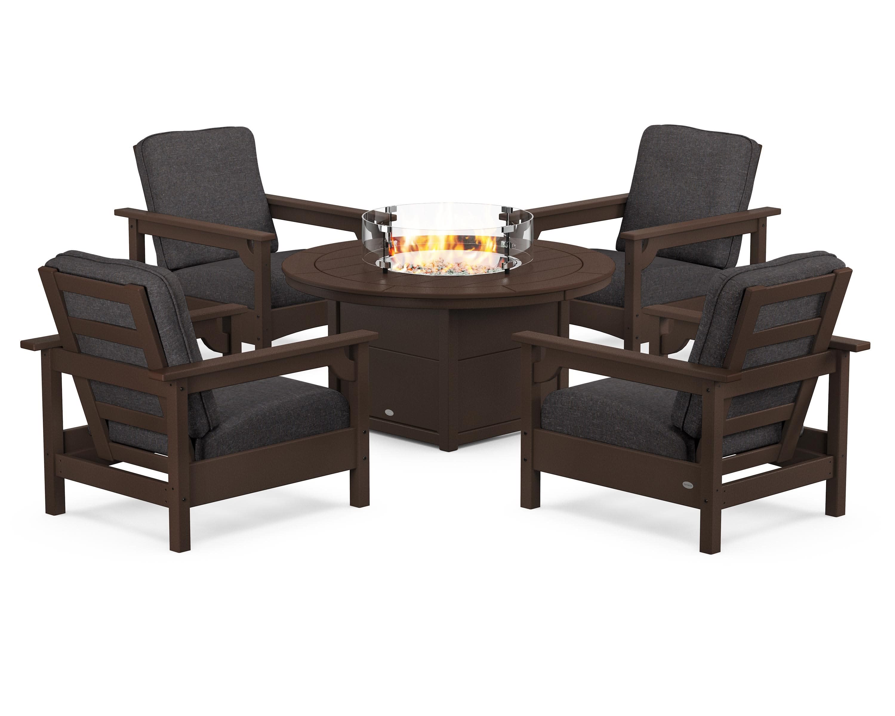 Club 5-Piece Conversation Set with Fire Pit Table in Mahogany / Ash Charcoal
