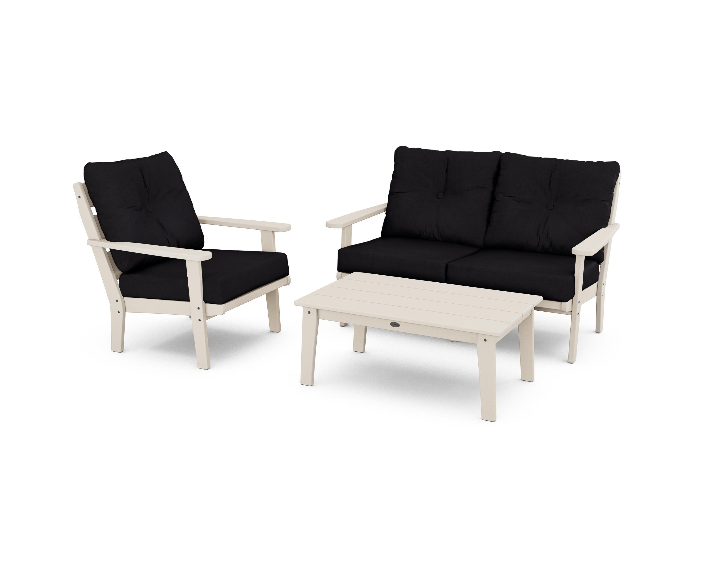 Lakeside 3-Piece Deep Seating Set in Sand / Midnight Linen