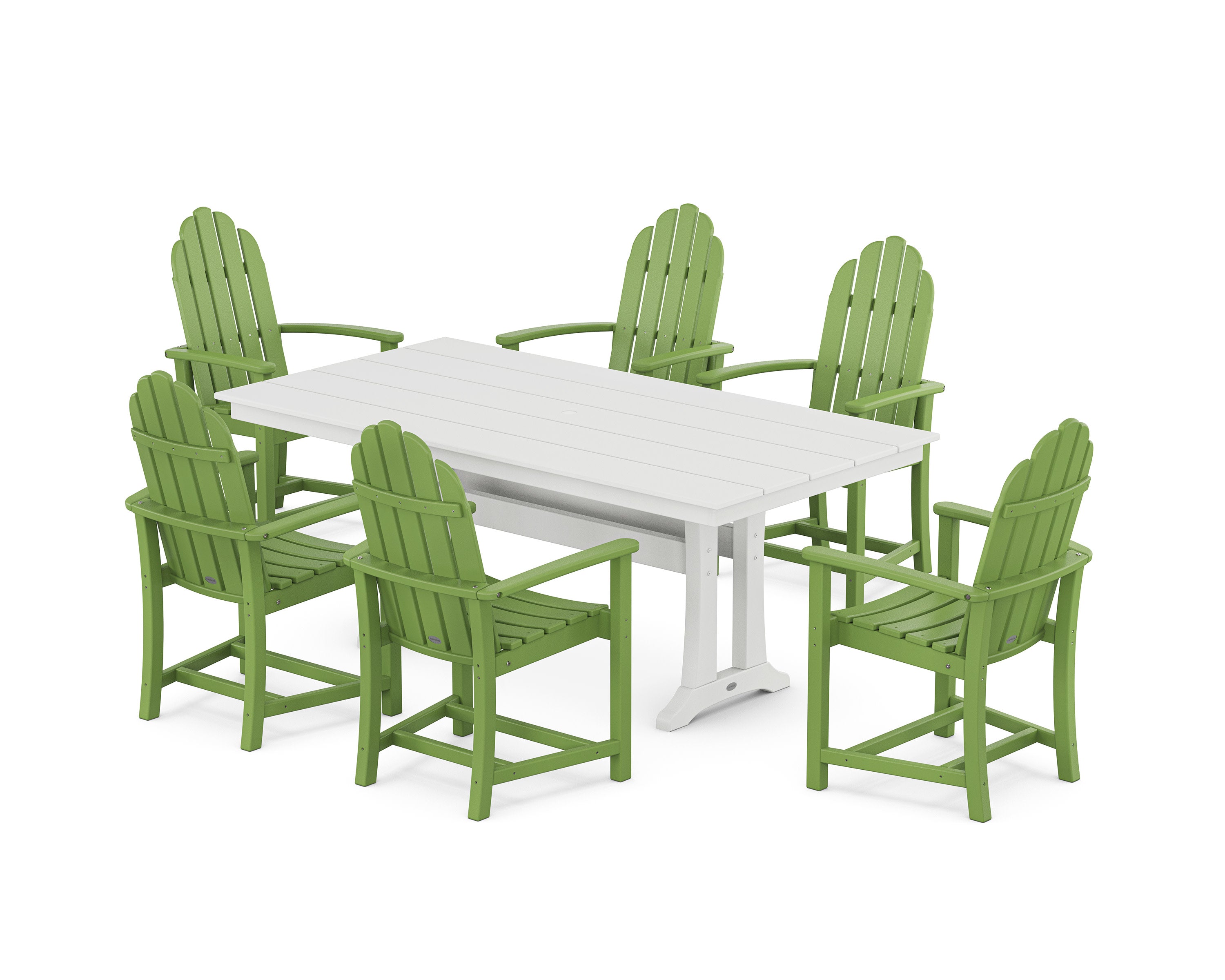 Classic Adirondack 7-Piece Farmhouse Dining Set with Trestle Legs in Lime / White