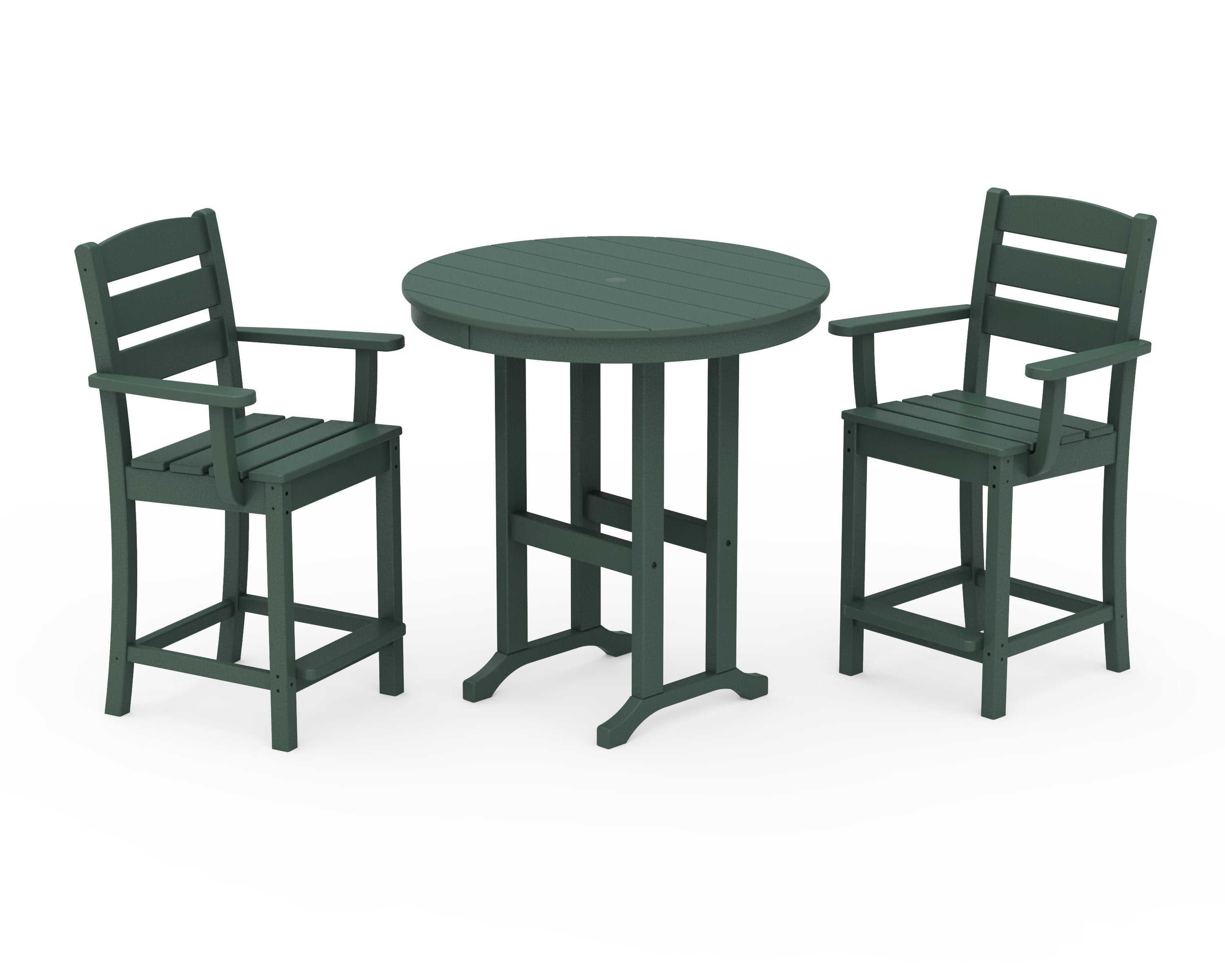 Lakeside 3-Piece Round Farmhouse Arm Chair Counter Set in Green