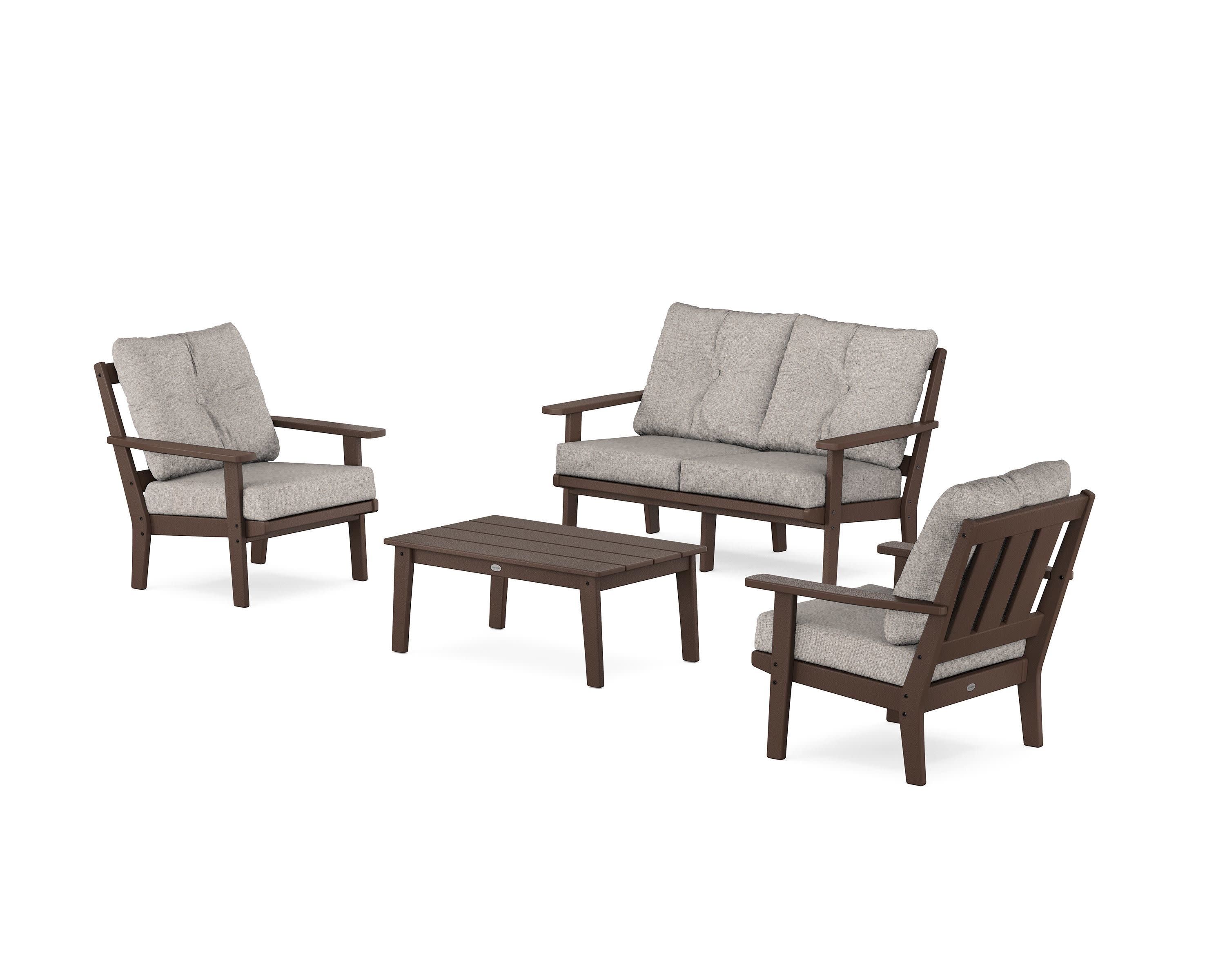 Oxford 4-Piece Deep Seating Set with Loveseat in Mahogany / Weathered Tweed