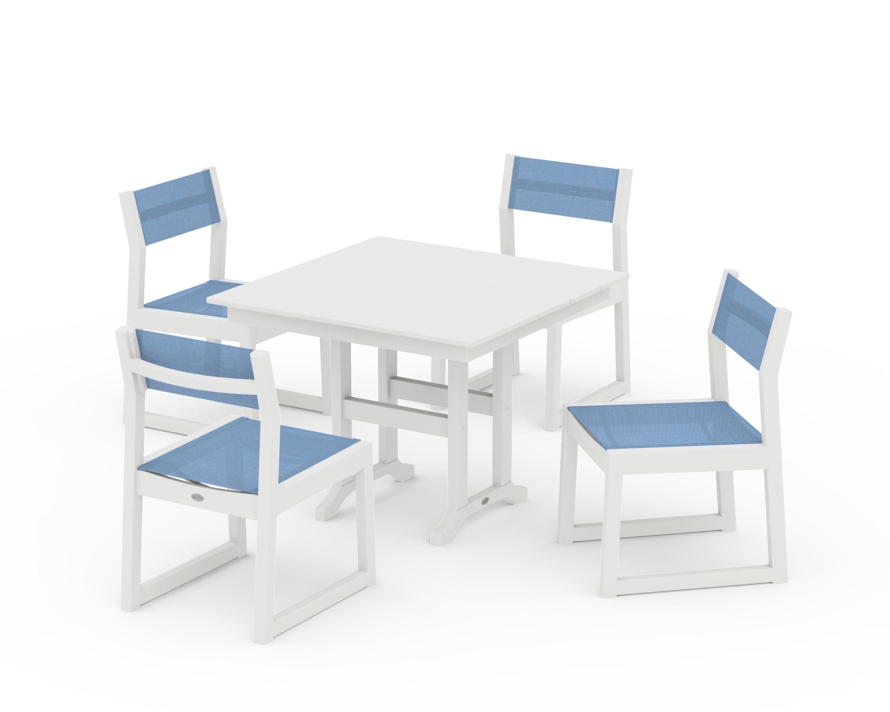 EDGE Sling Side Chair 5-Piece Farmhouse Dining Set in White / Poolside Sling