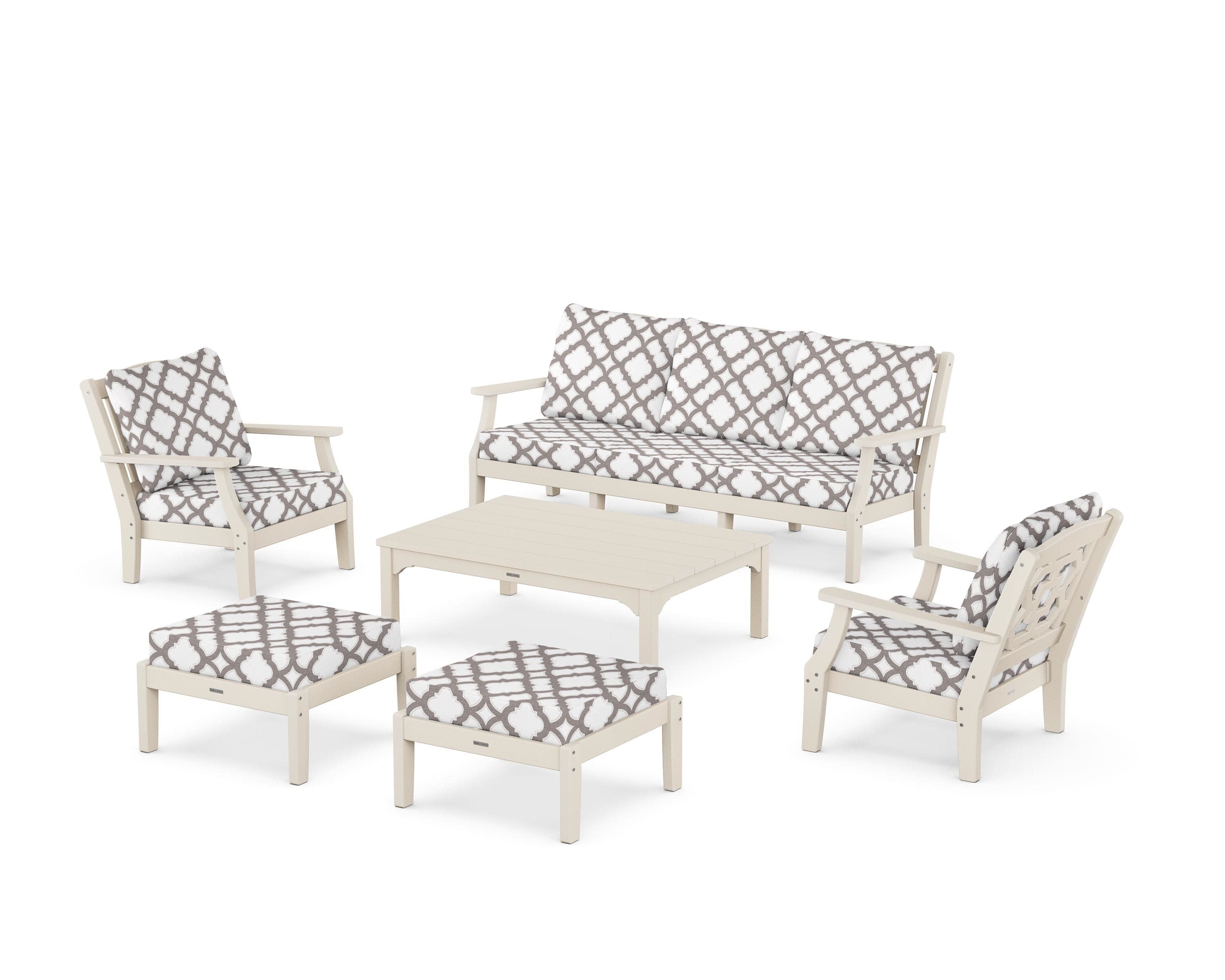 Chinoiserie 6-Piece Lounge Sofa Set in Sand / Trellis Grey Mist