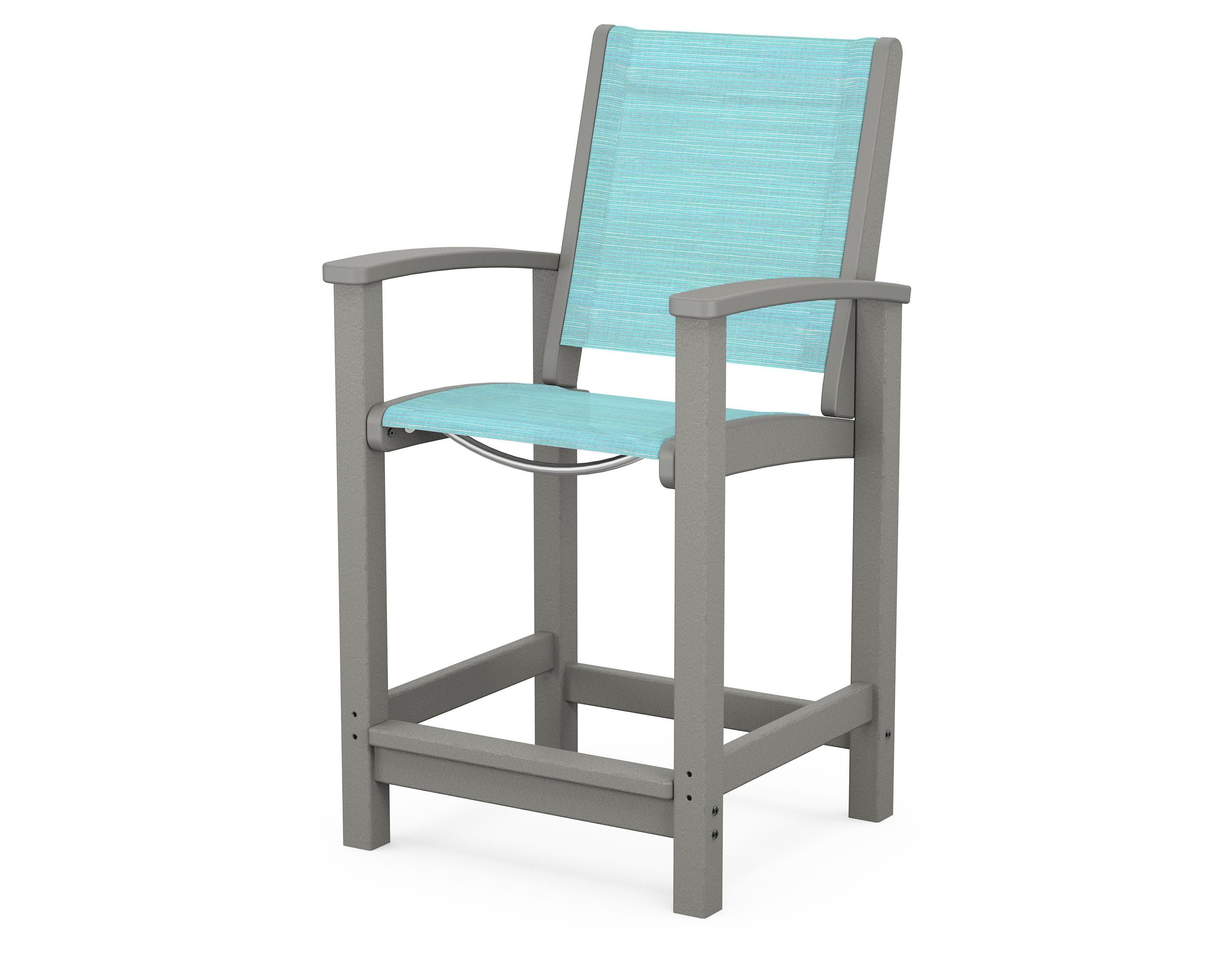 Coastal Counter Chair in Slate Grey / Dupioni Aquamarine Sling
