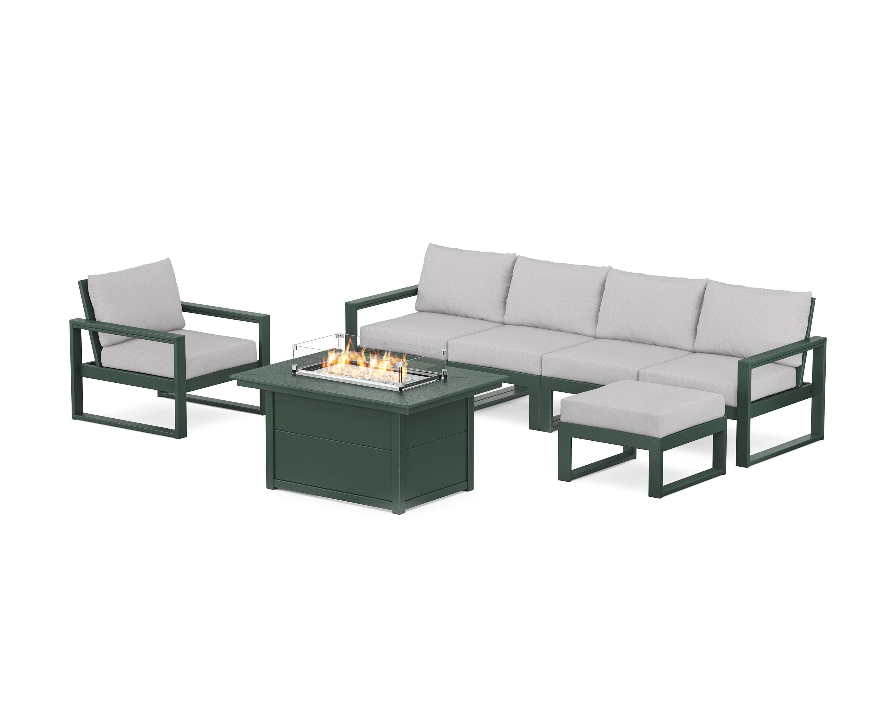 EDGE Sectional Lounge and Fire Pit Set in Green / Granite