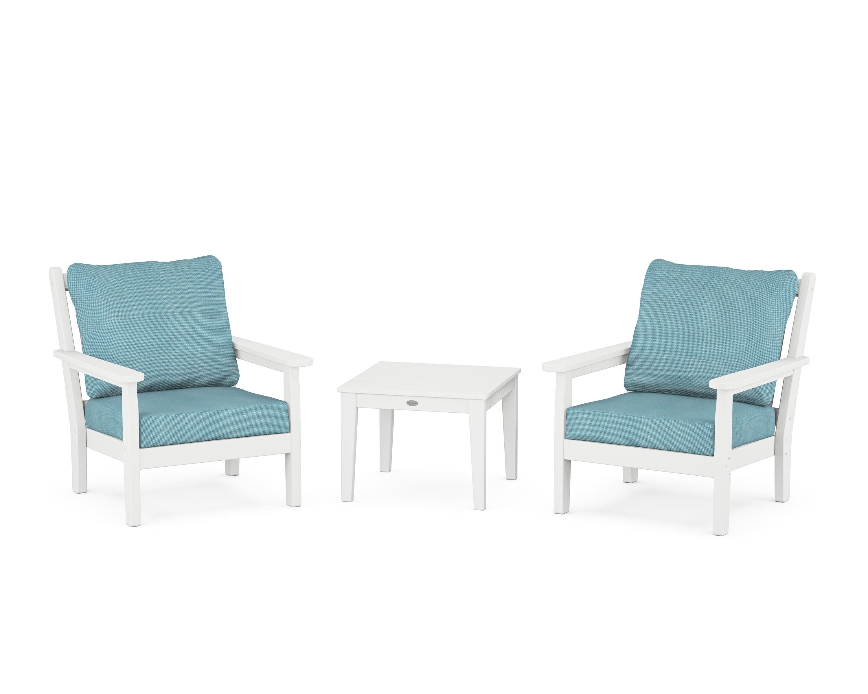 Chippendale 3-Piece Deep Seating Set in White / Lattice Sky Blue