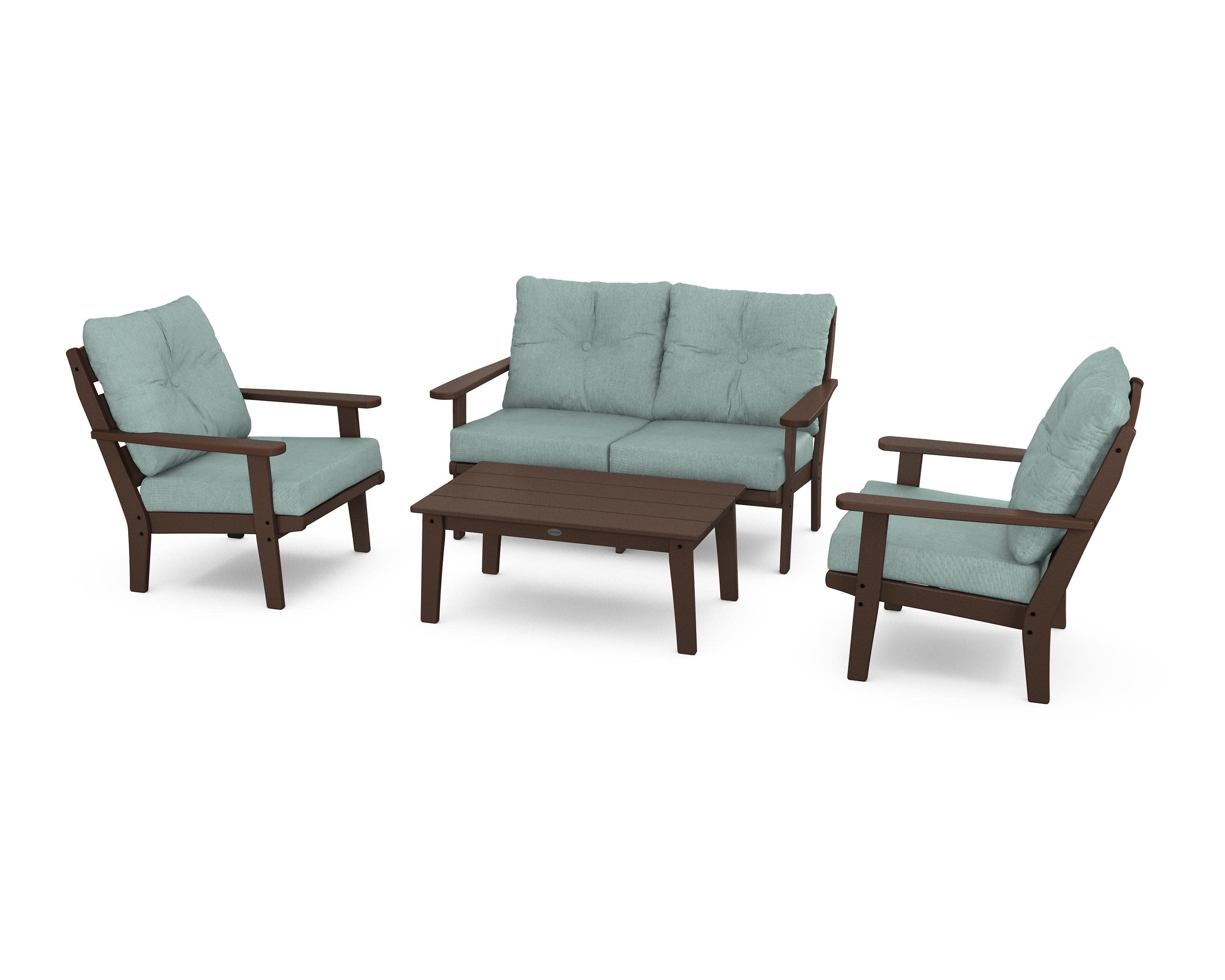 Lakeside 4-Piece Deep Seating Set in Mahogany / Glacier Spa