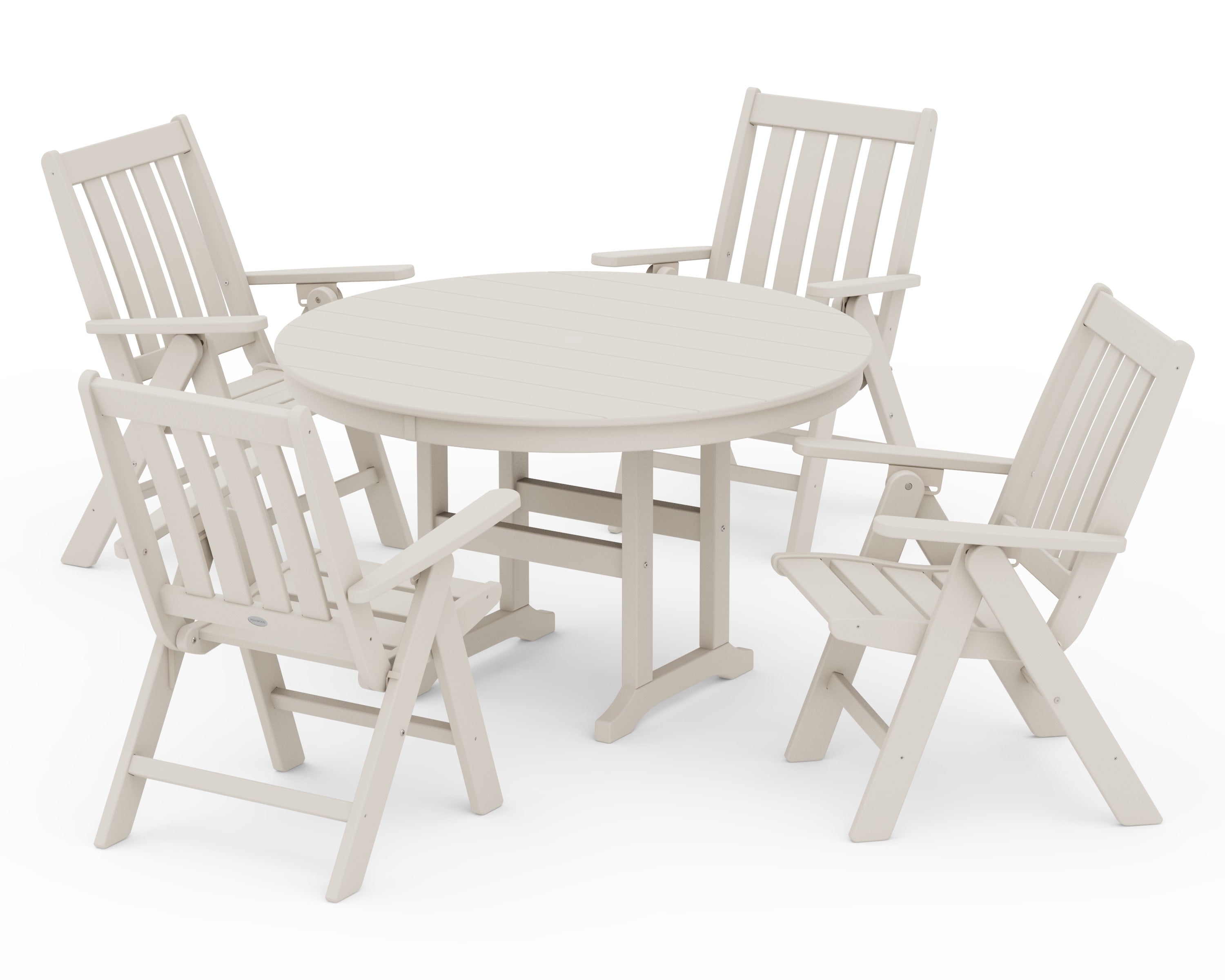 Vineyard Folding Chair 5-Piece Round Farmhouse Dining Set in Sand