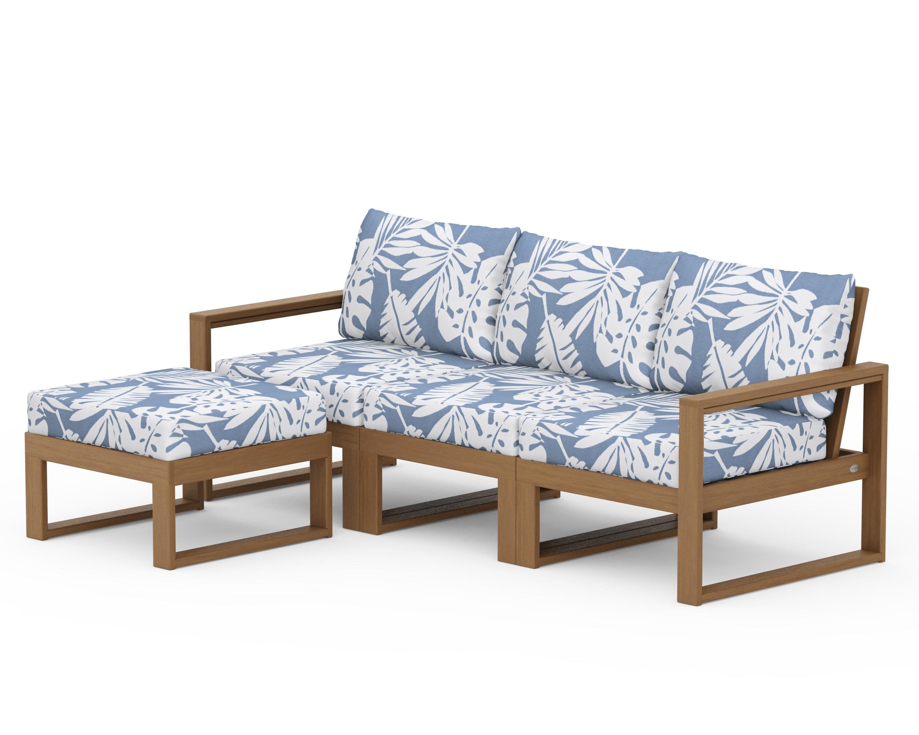 EDGE 4-Piece Modular Deep Seating Set with Ottoman in Natural / Leaf Sky Blue
