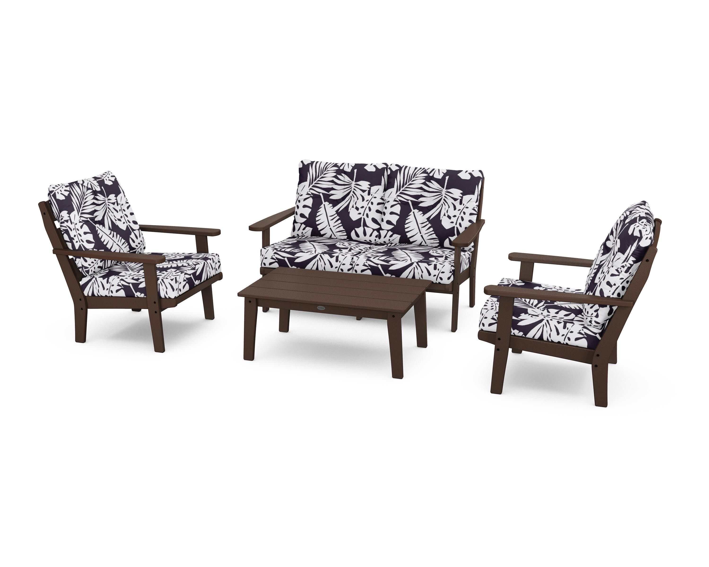 Lakeside 4-Piece Deep Seating Set in Mahogany / Leaf Navy