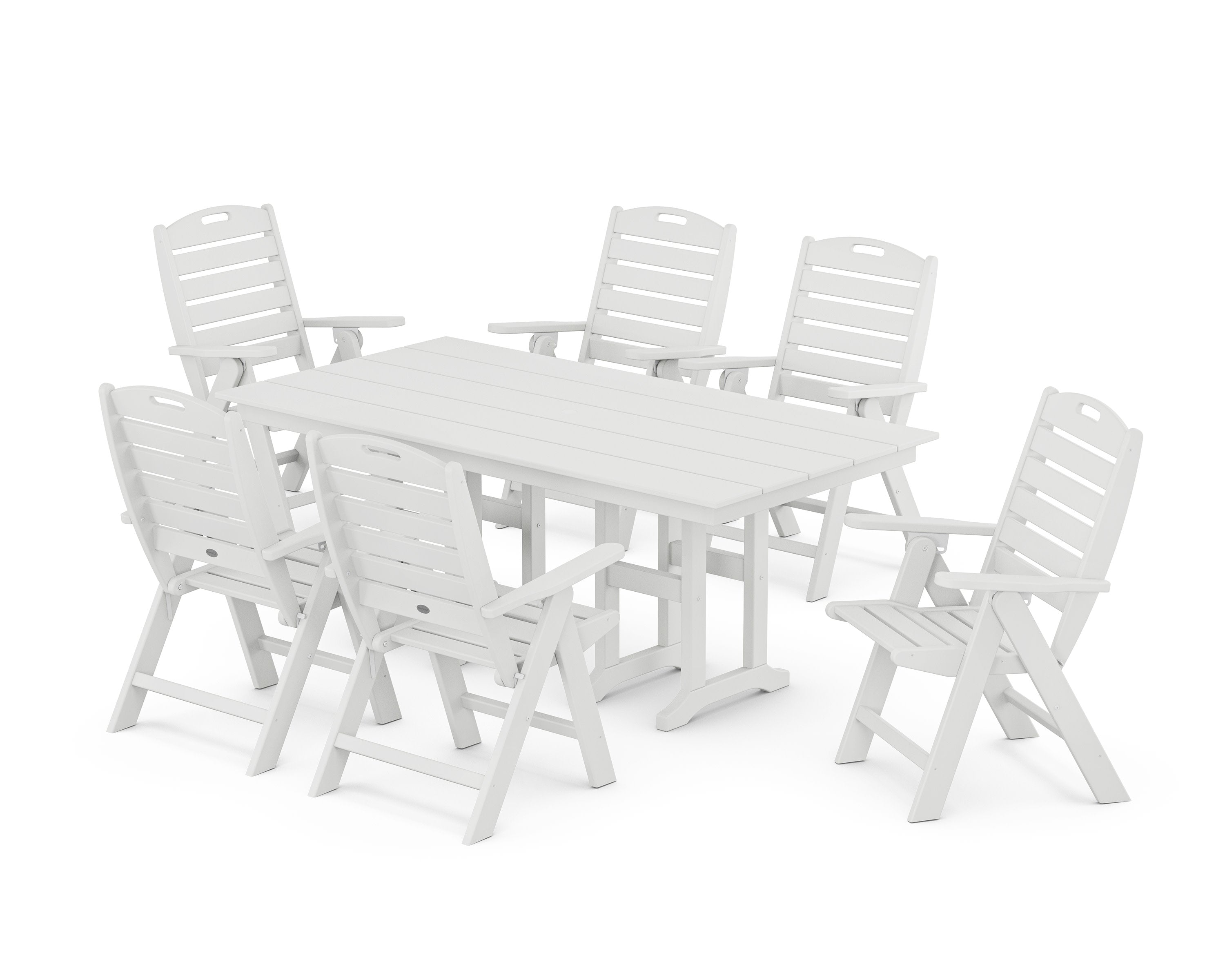 Nautical Highback 7-Piece Farmhouse Dining Set in White