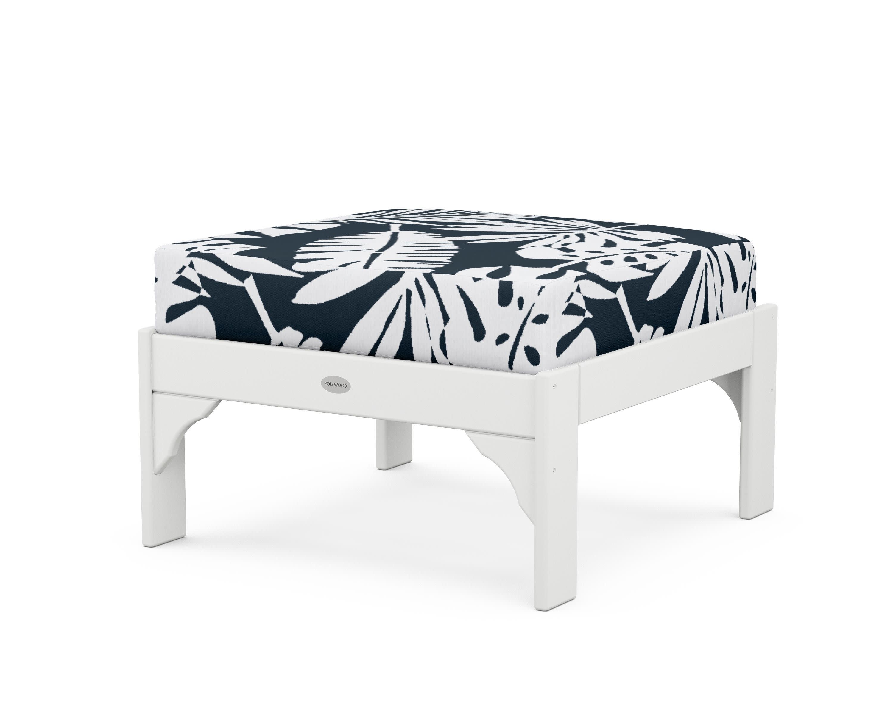 Vineyard Deep Seating Ottoman in White / Leaf Marine Indigo