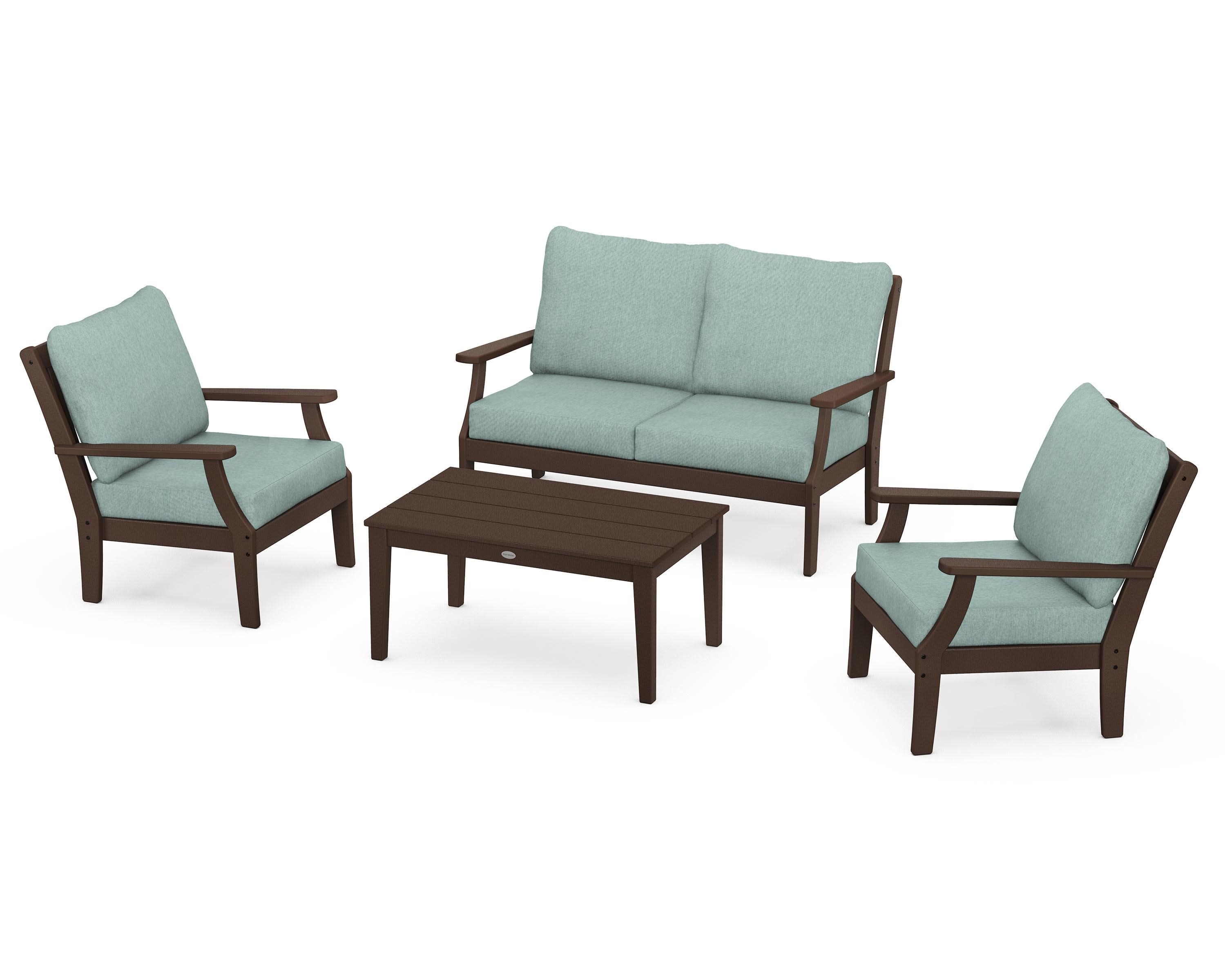 Braxton 4-Piece Deep Seating Chair Set in Mahogany / Glacier Spa