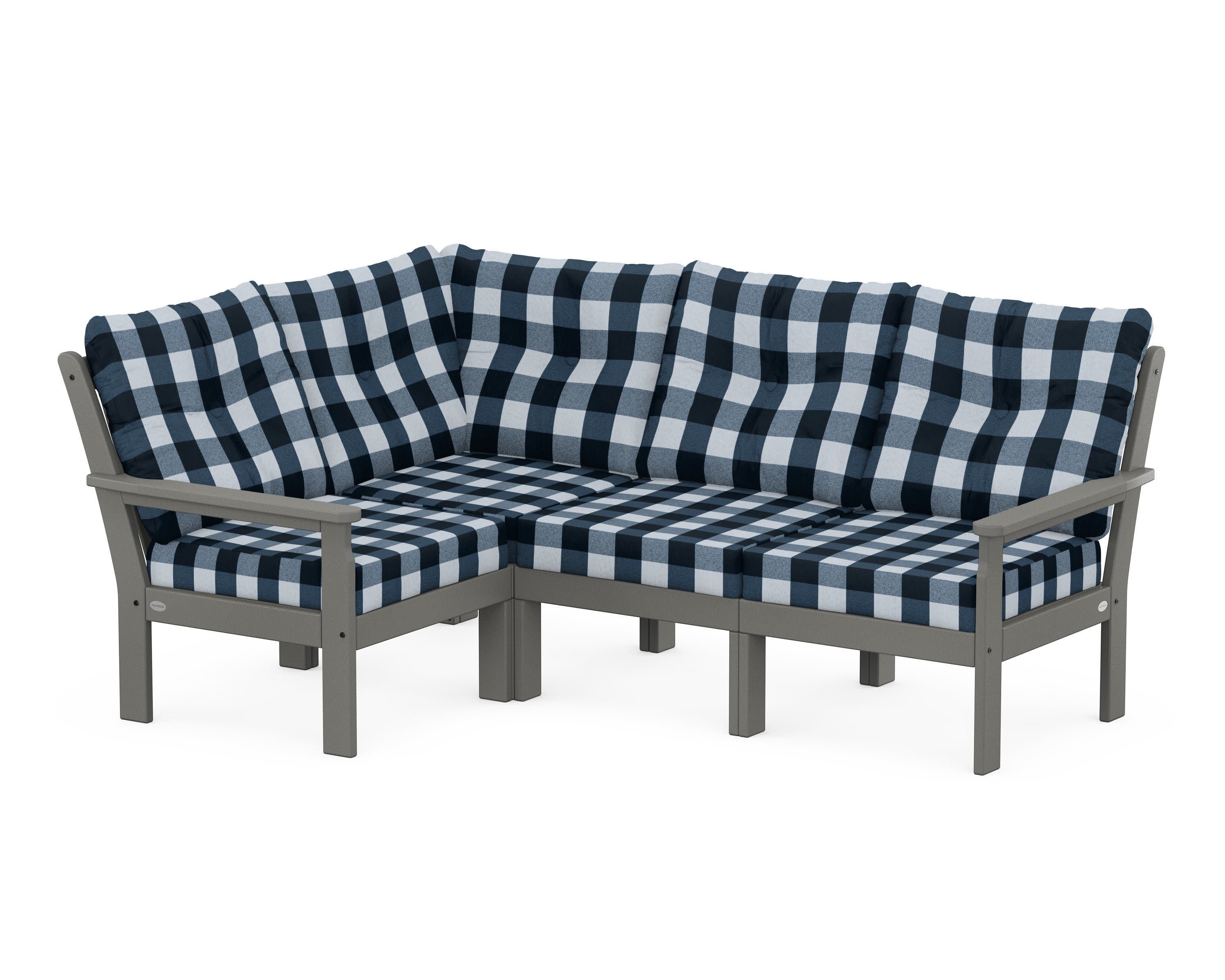 Vineyard 4-Piece Sectional in Slate Grey / Buffalo Plaid Marine Indigo