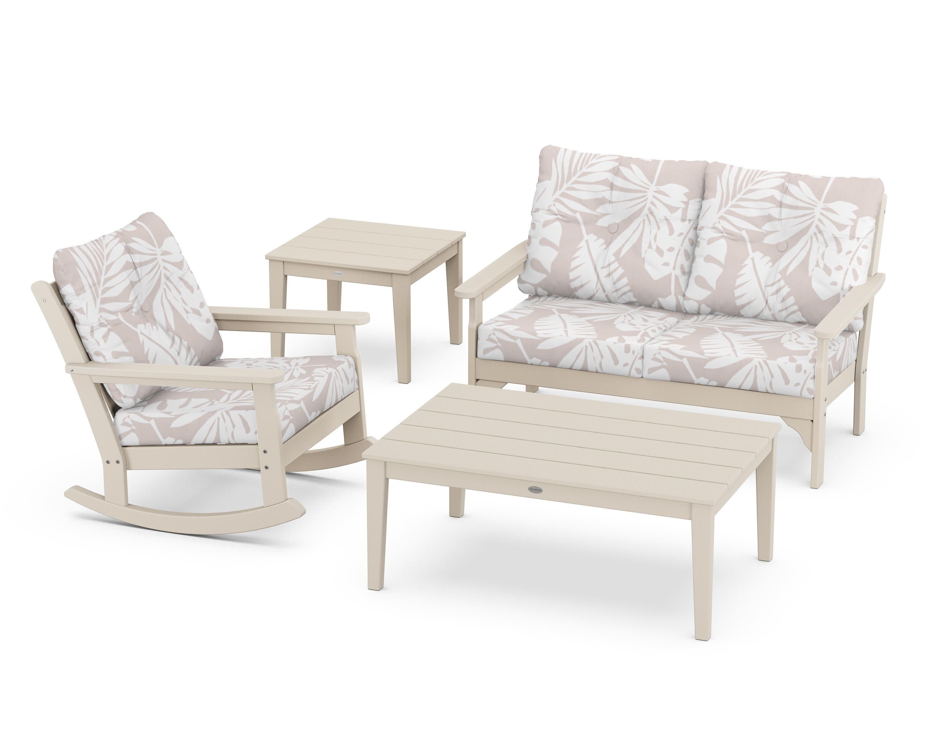 Vineyard 4-Piece Deep Seating Rocker Set in Sand / Leaf Dune Burlap