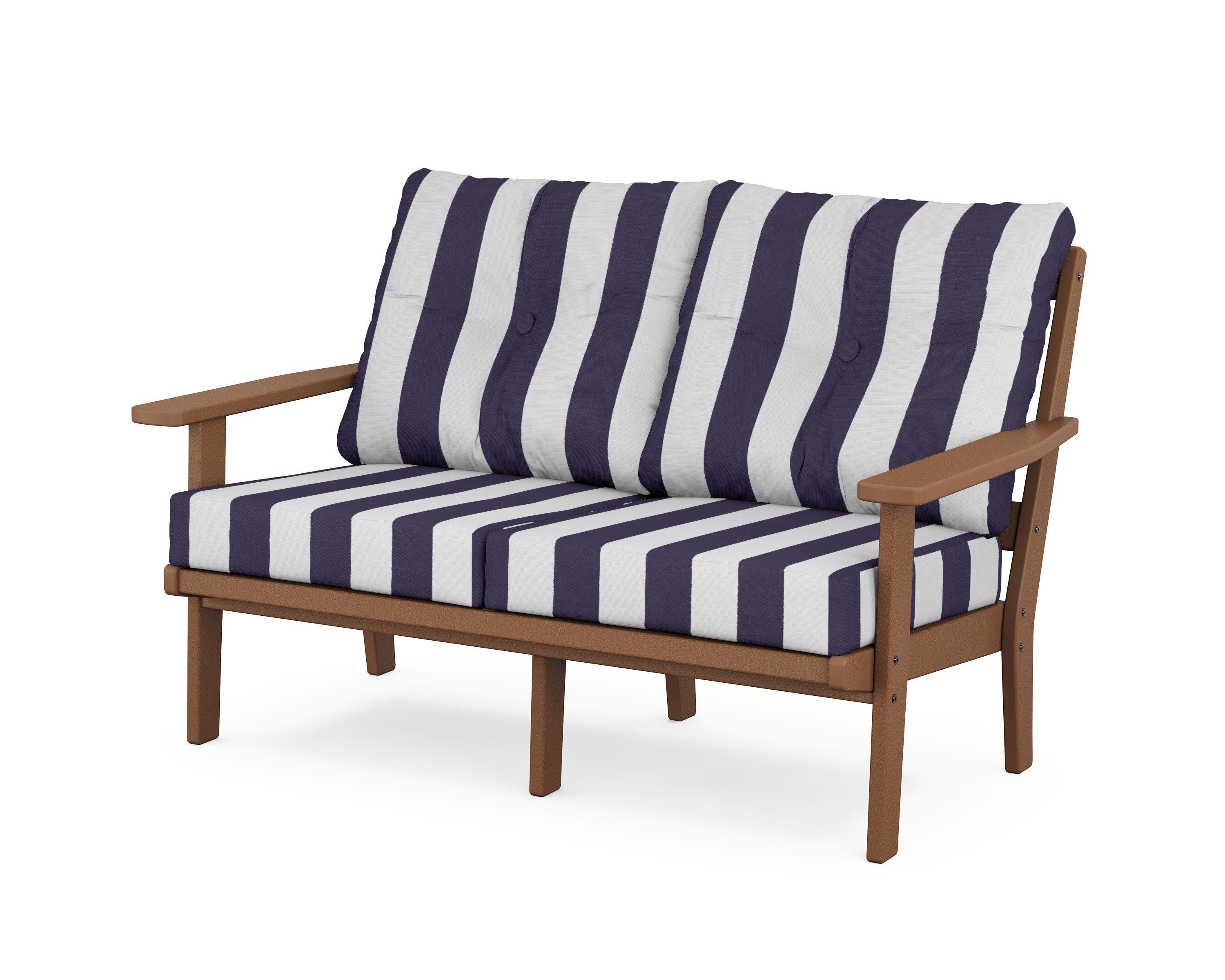 Prairie Deep SeatingLoveseat in Teak / Cabana Stripe Navy