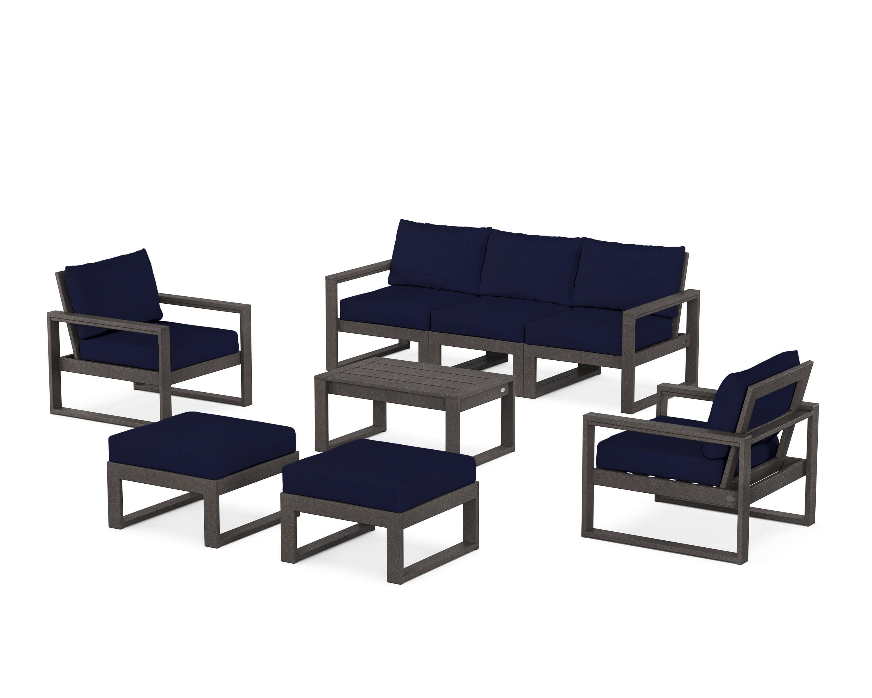 EDGE Sectional 8-Piece Lounge Sofa Set in Vintage Coffee / Navy