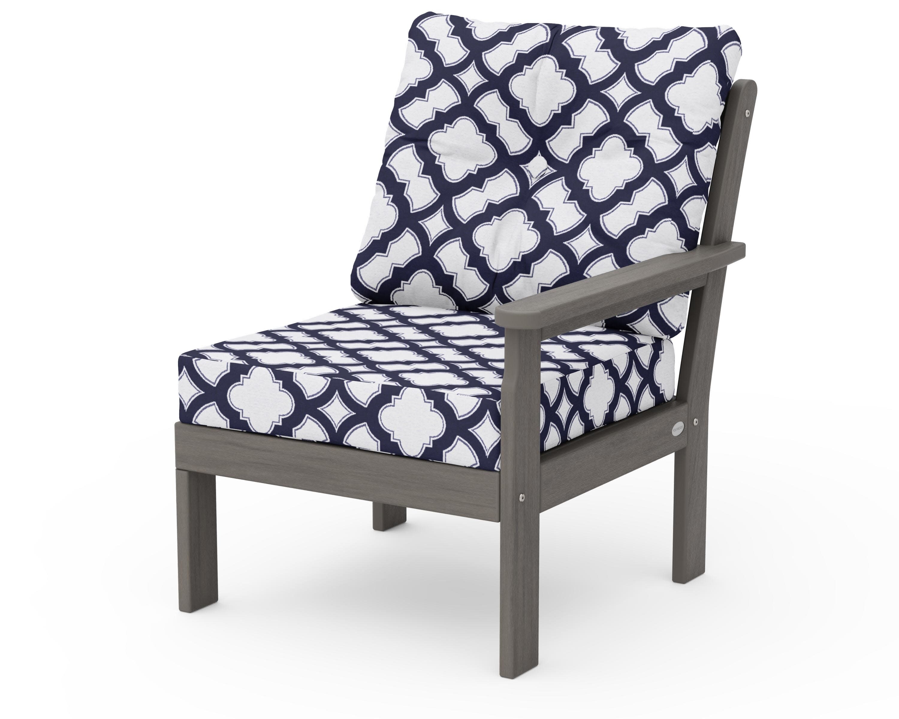 Vineyard Modular Right Arm Chair in Driftwood / Trellis Navy