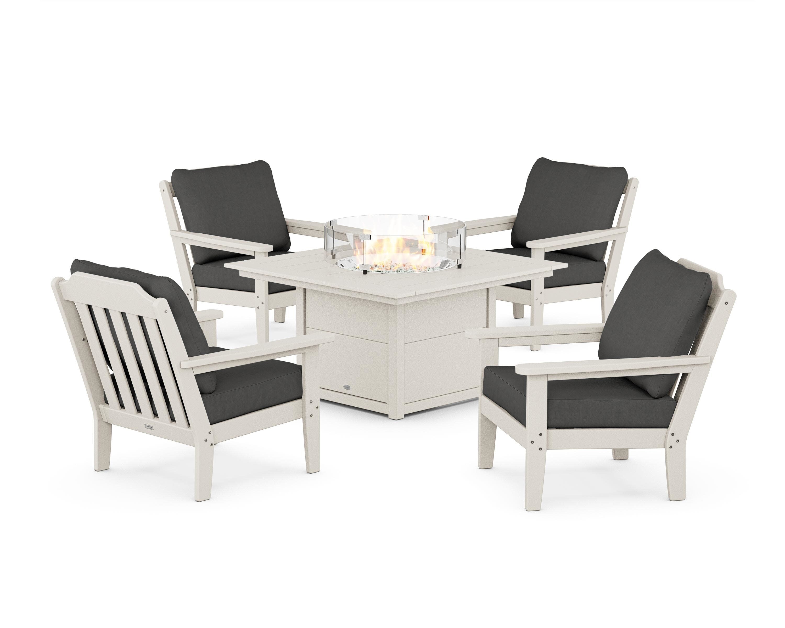 Cottage 5-Piece Deep Seating Set with Fire Pit Table in Sand / Spectrum Carbon