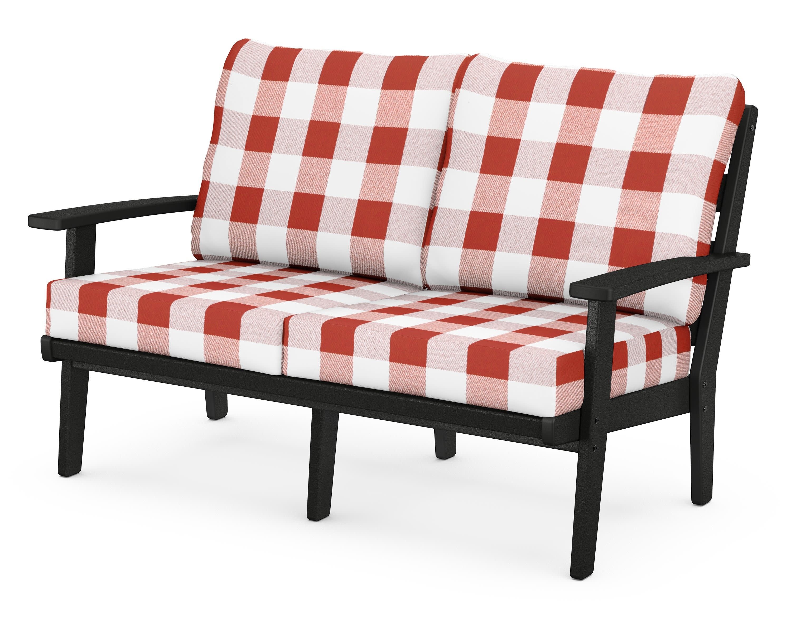 Grant Park Deep Seating Loveseat in Black / Buffalo Plaid Crimson