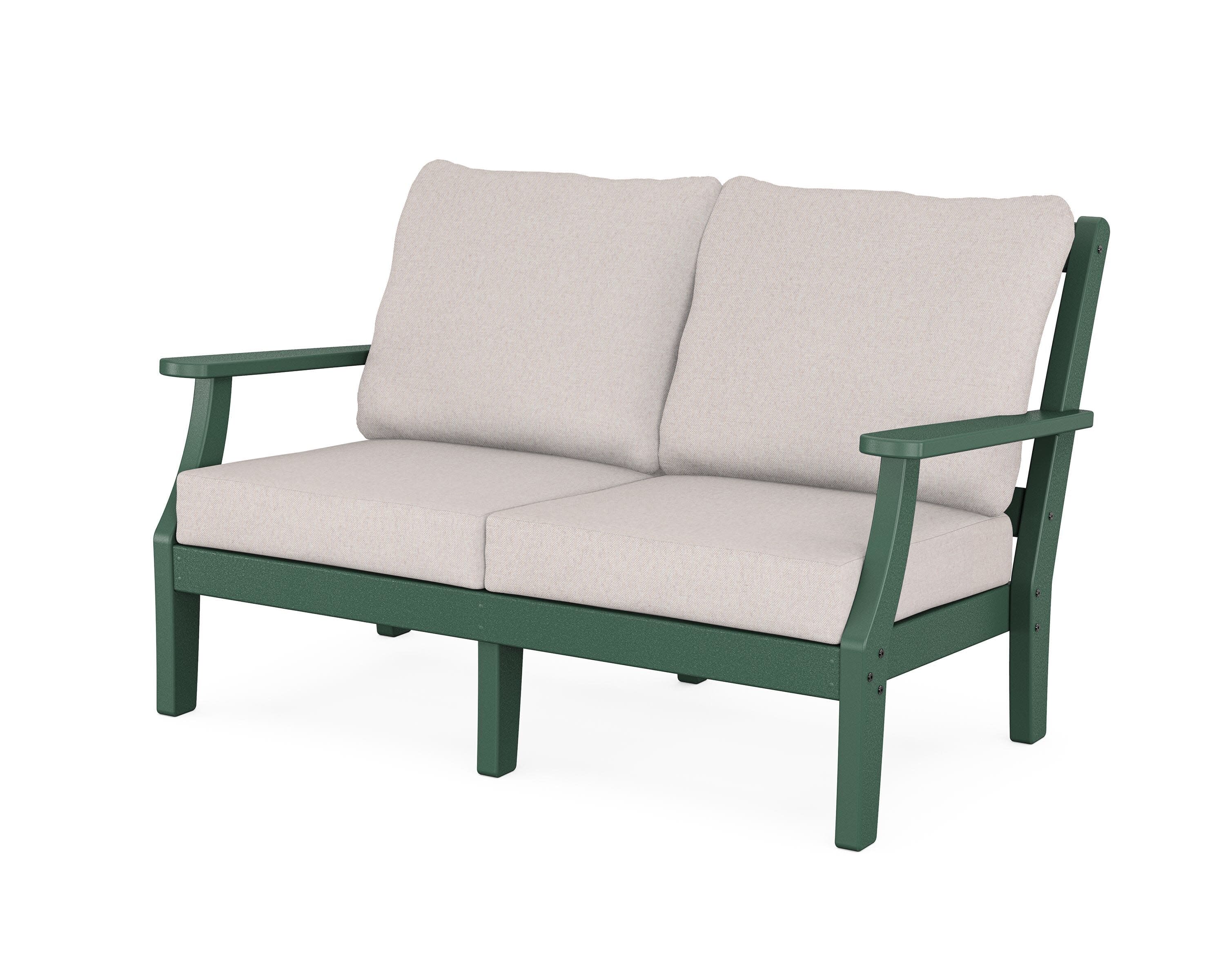 Chinoiserie Deep Seating Loveseat in Green / Dune Burlap