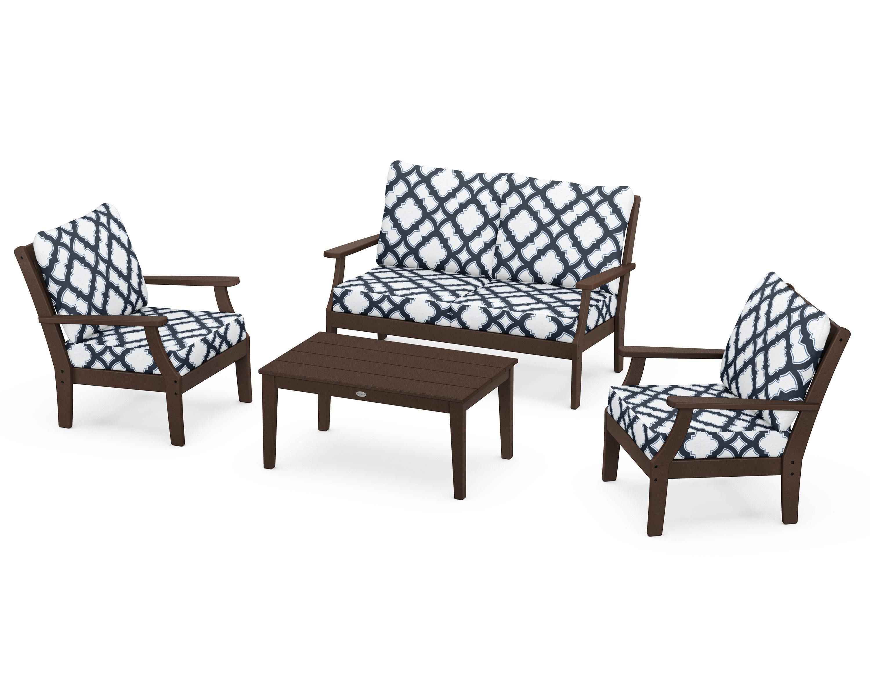 Braxton 4-Piece Deep Seating Chair Set in Mahogany / Trellis Marine Indigo