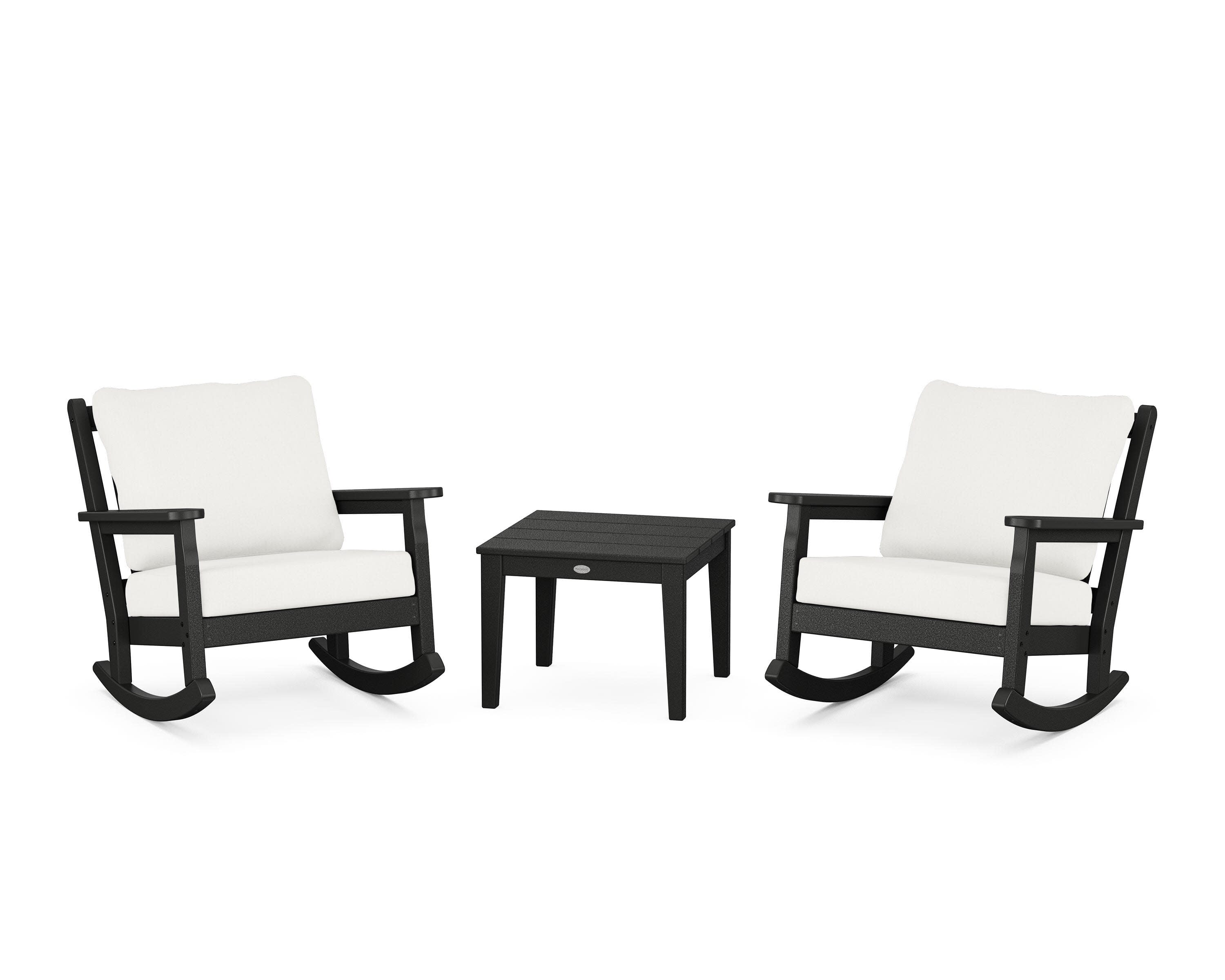 Chippendale 3-Piece Deep Seating Rocker Set in Black / Natural Linen