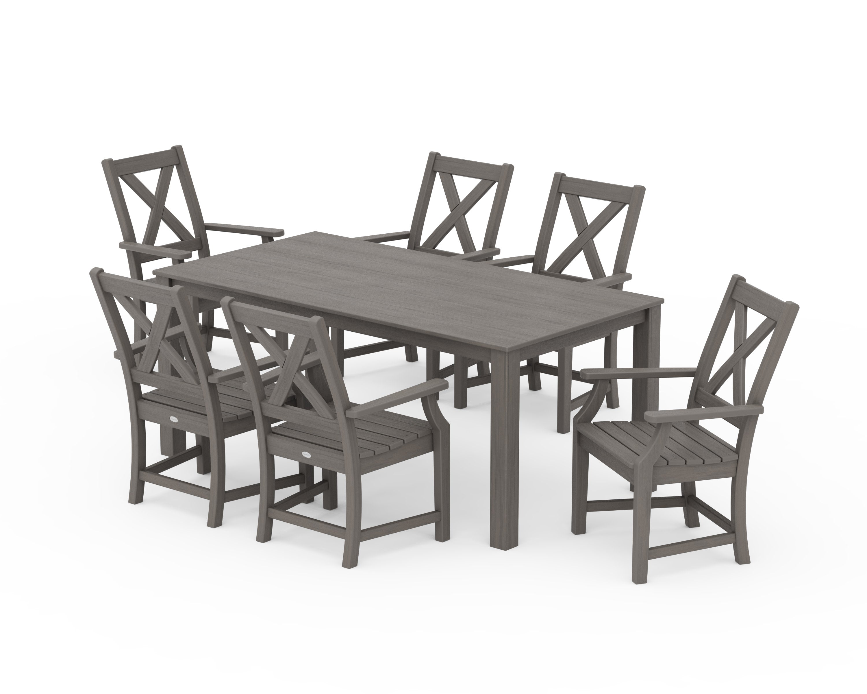 Braxton Arm Chair 7-Piece Parsons Dining Set in Driftwood