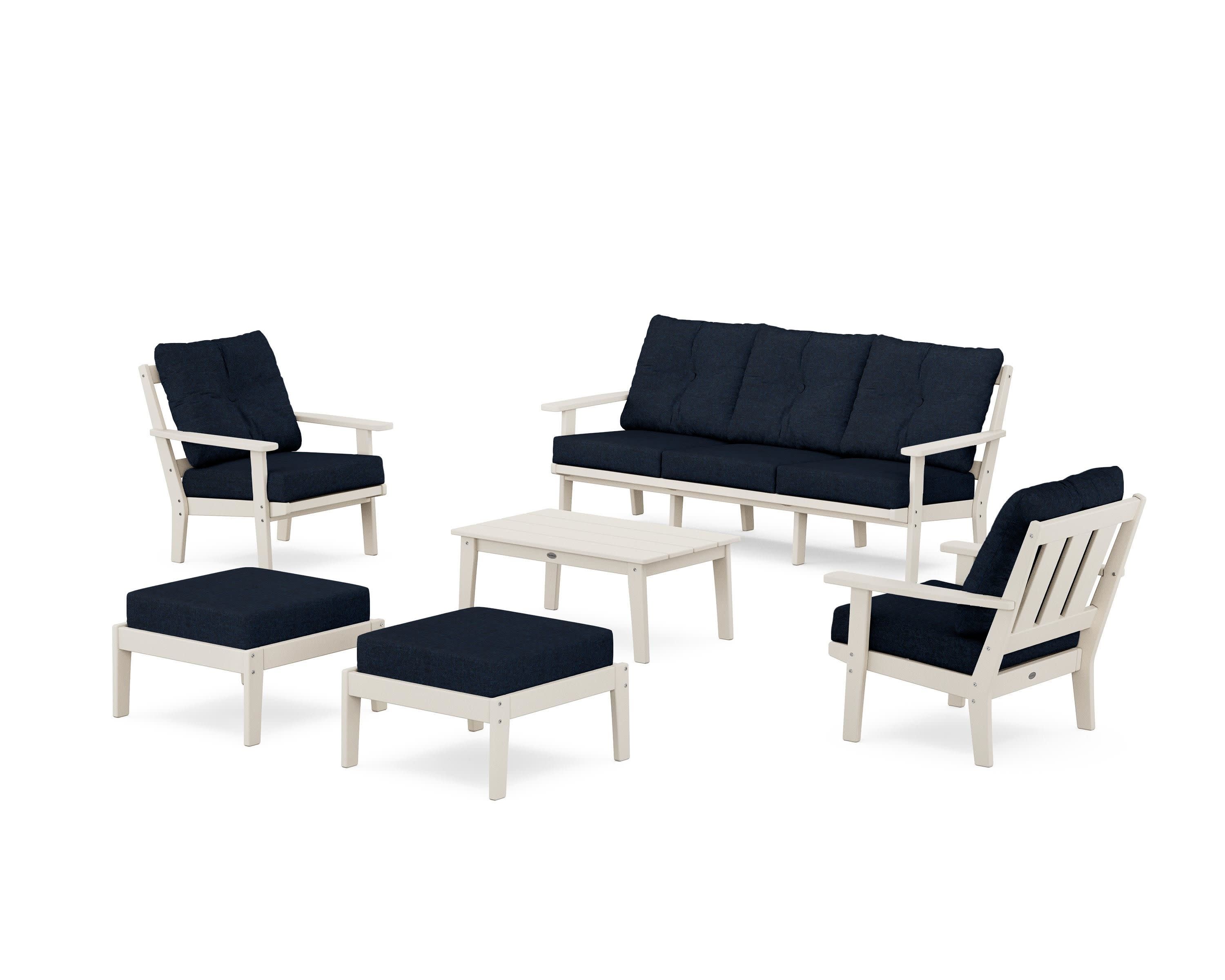 Oxford 6-Piece Lounge Sofa Set in Sand / Marine Indigo
