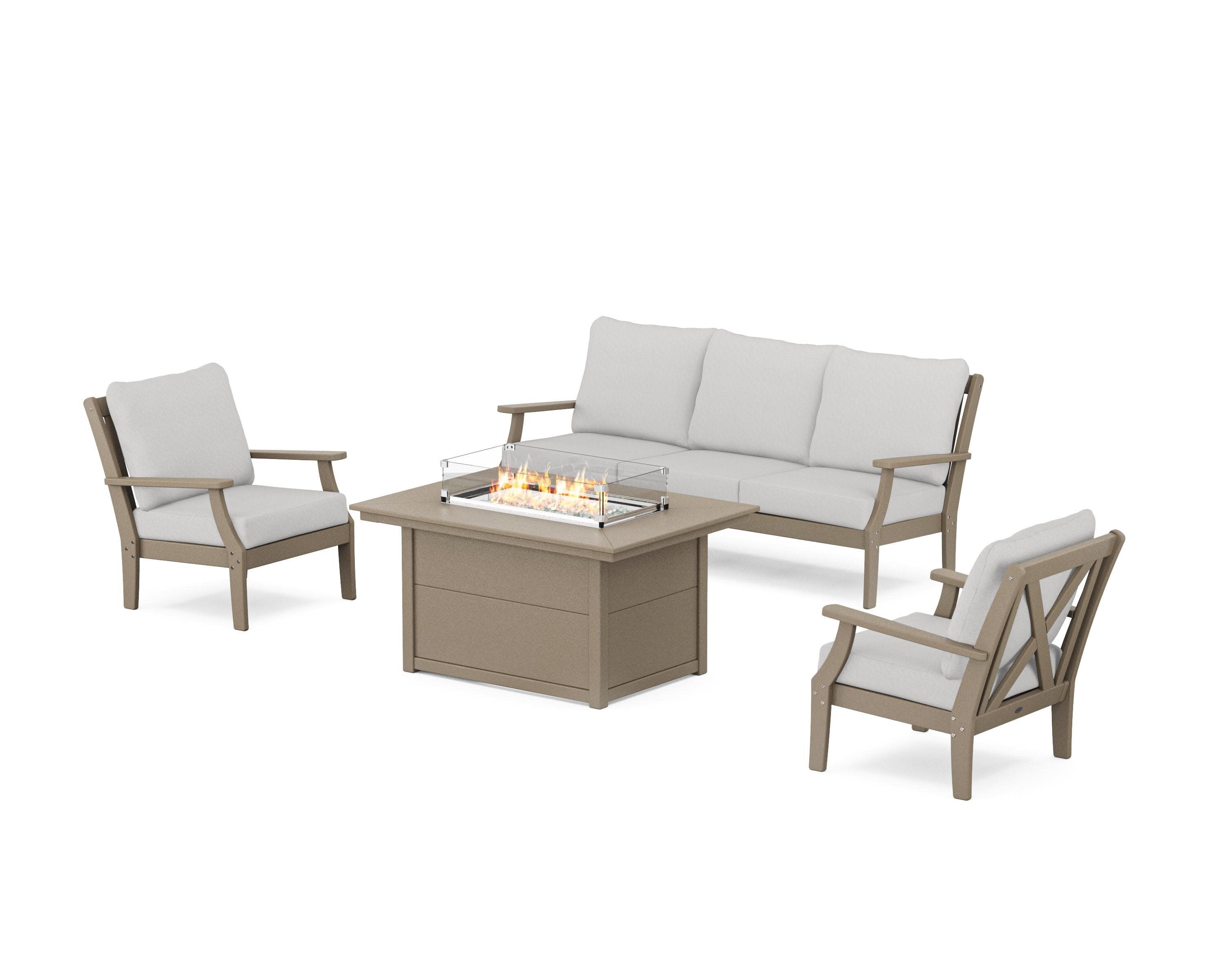 Braxton Deep Seating Fire Pit Table Set in Vintage Sahara / Diamond in the Rough