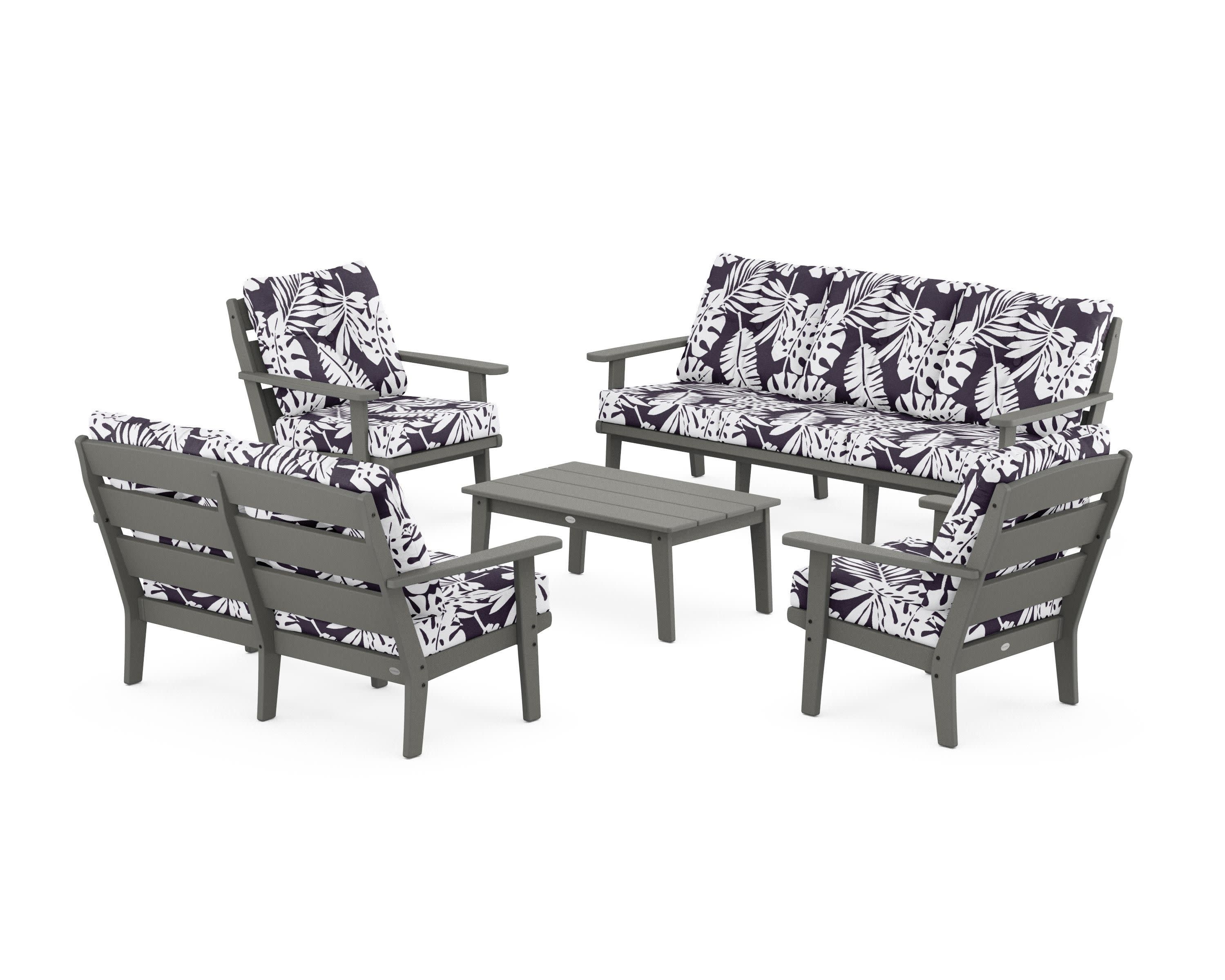 Lakeside 5-Piece Lounge Sofa Set in Slate Grey / Leaf Navy