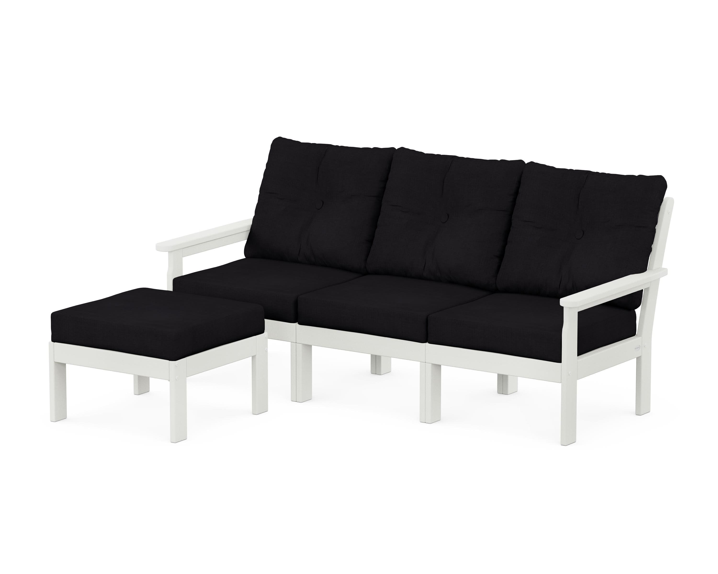 Vineyard 4-Piece Sectional with Ottoman in Vintage White / Midnight Linen