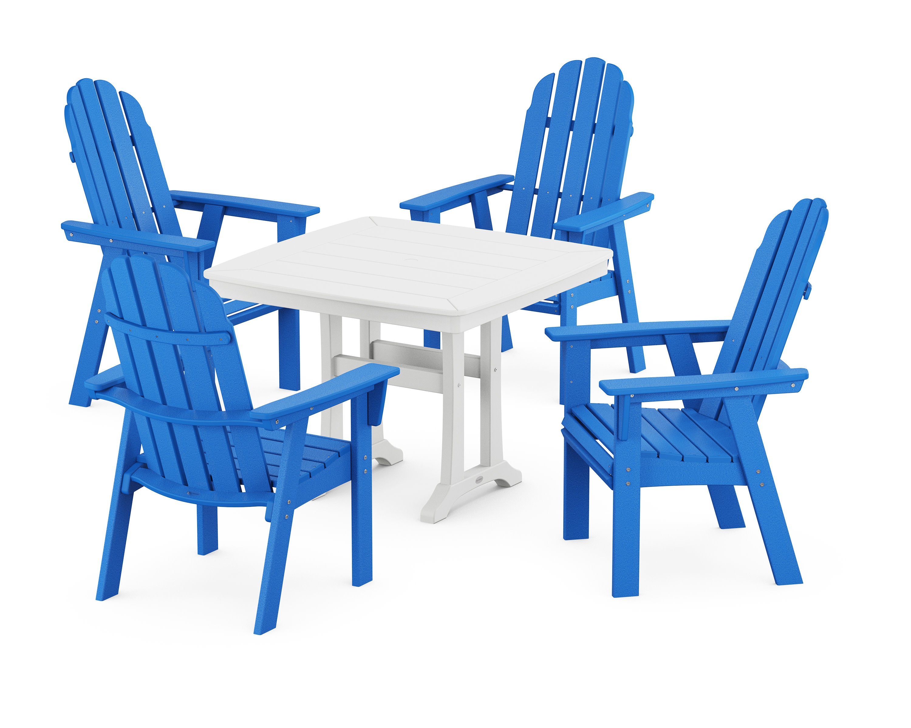 Vineyard Adirondack 5-Piece Dining Set with Trestle Legs in Pacific Blue / White