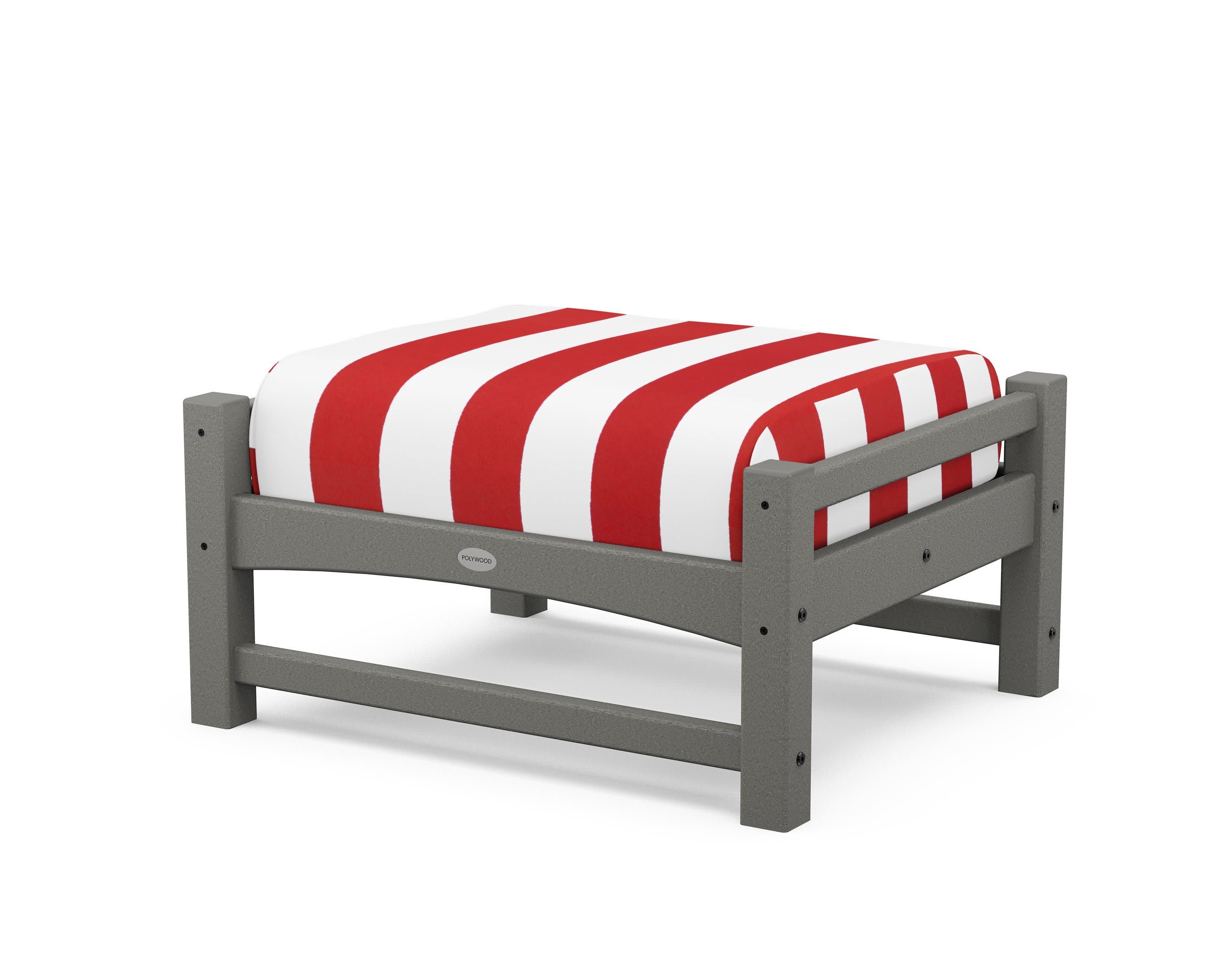 Club Ottoman in Slate Grey / Cabana Stripe Crimson