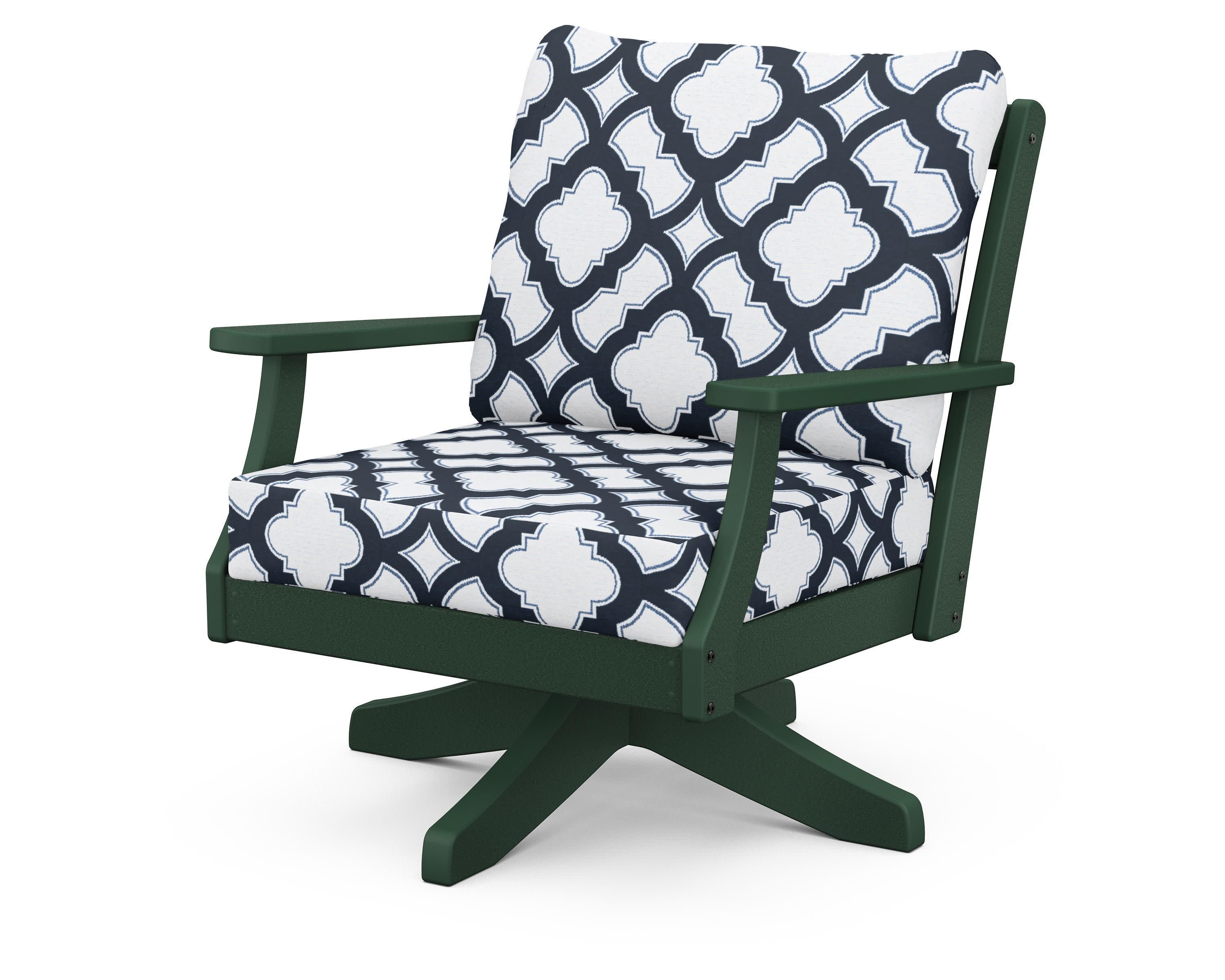 Braxton Deep Seating Swivel Chair in Green / Trellis Marine Indigo