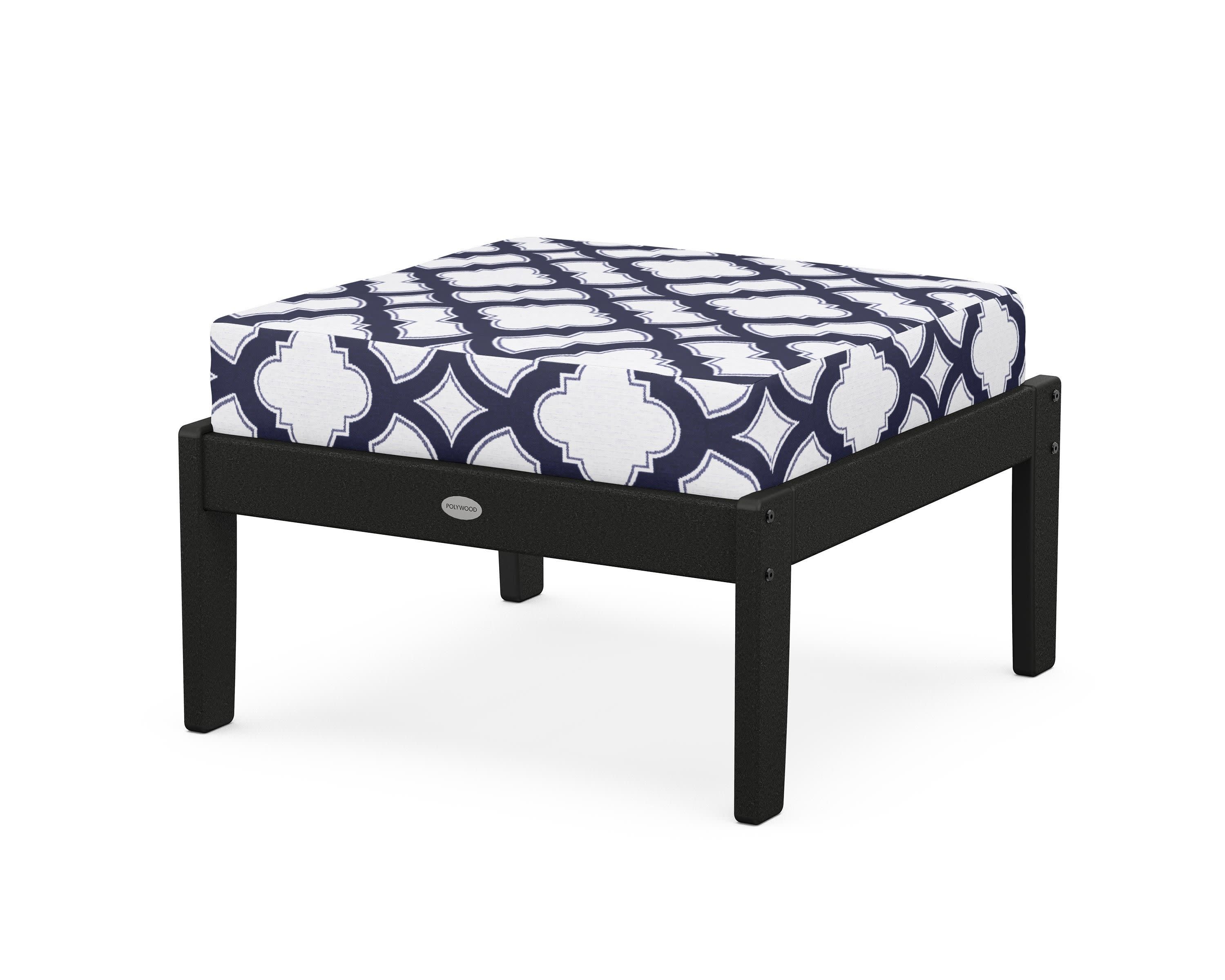 Braxton Deep Seating Ottoman in Black / Trellis Navy