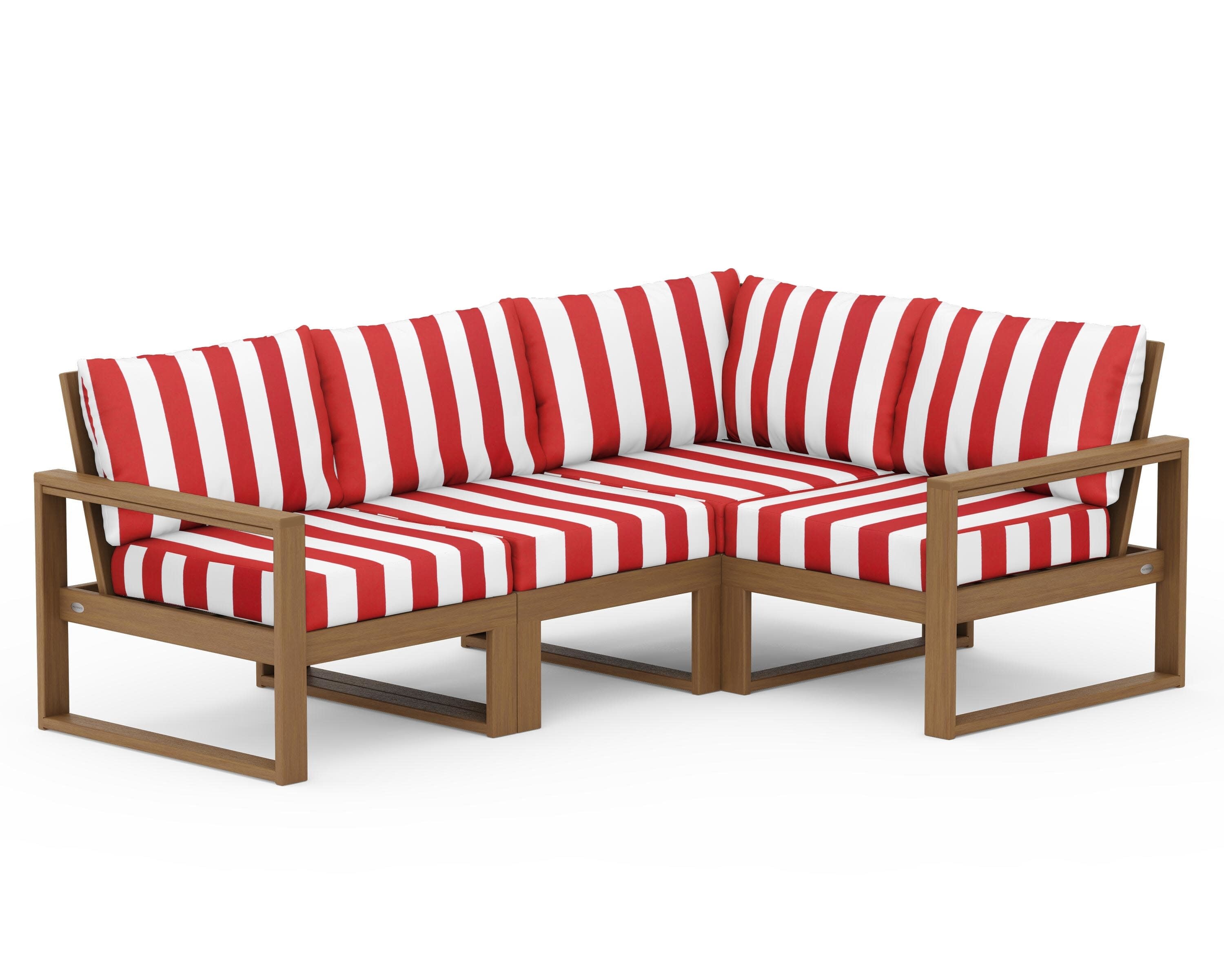 EDGE 4-Piece Modular Deep Seating Set in Natural / Cabana Stripe Crimson