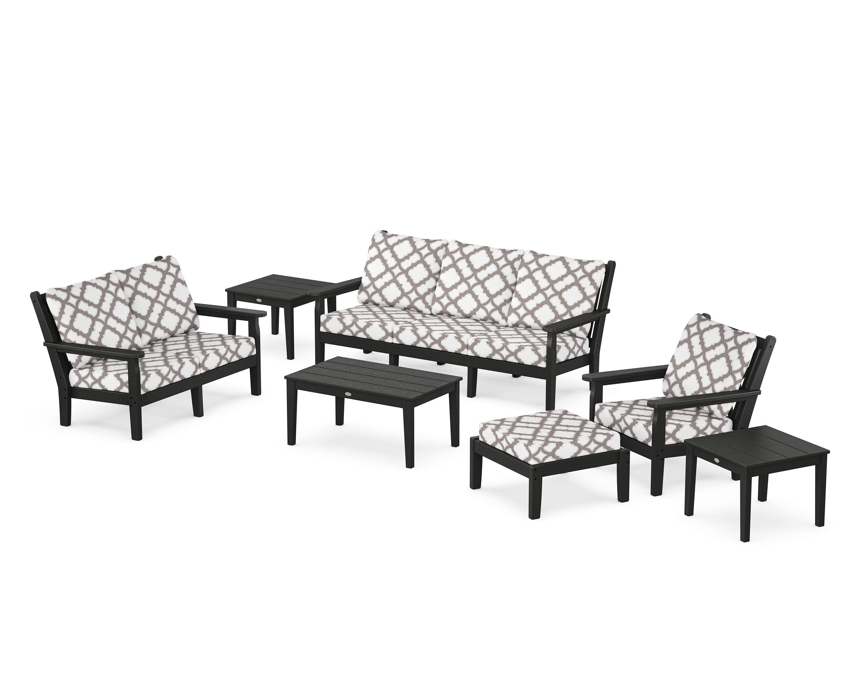 Chippendale 7-Piece Deep Seating Set in Black / Trellis Grey Mist